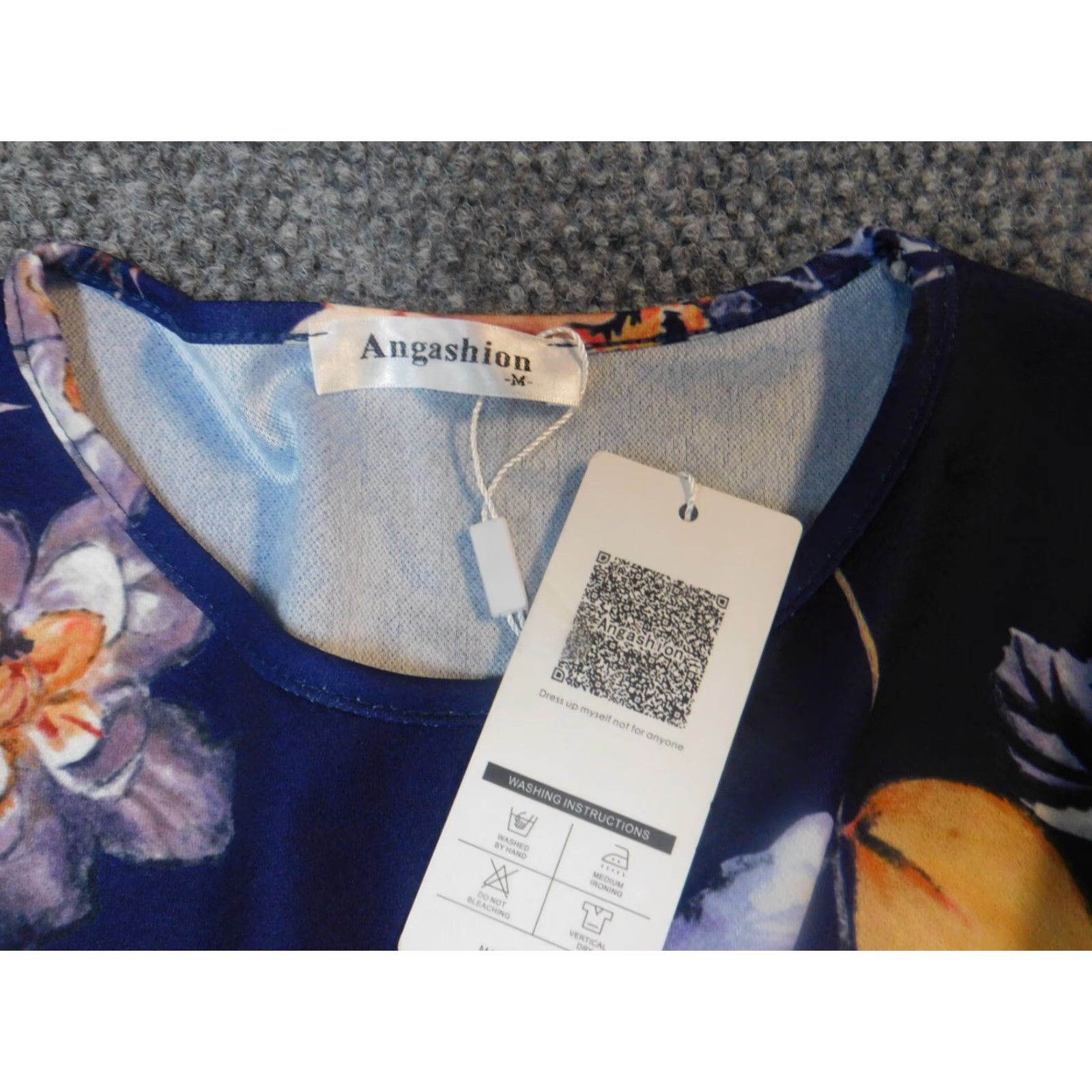 Vintage Angashion Womens Dress A-Line Long Sleeve Mock Neck Blue Floral Knit Nylon Puff Sleeve Casual M Size M / US 6-8 / IT 42-44 - 7 Thumbnail