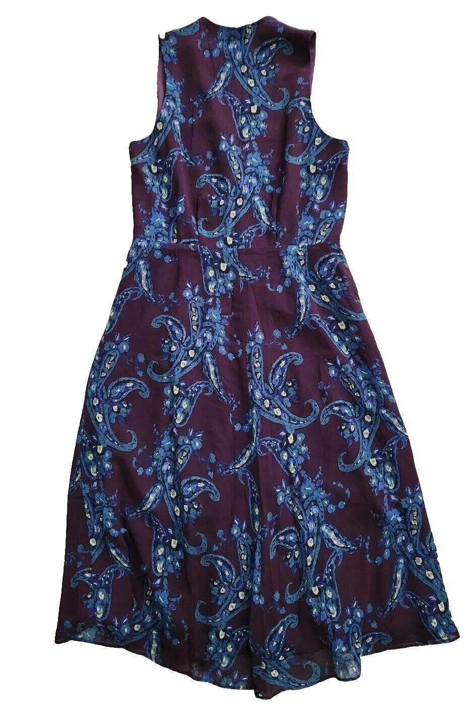 Designer Cabi Dress Size 8 Blue Purple Paisley Chiffon V Neck Size M / US 6-8 / IT 42-44 - 2 Thumbnail