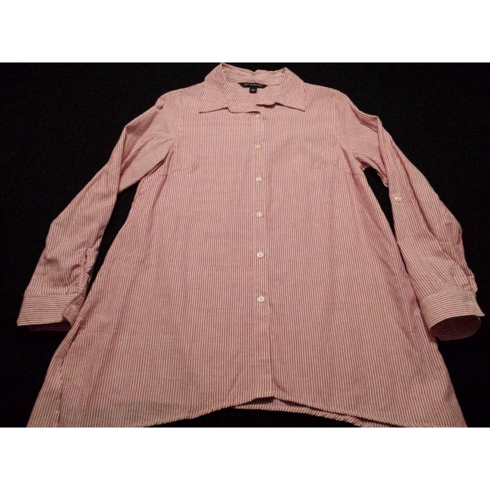 Vintage Zac & Rachel Womens Small Tunic Shirt Long Sleeve Button-Front Red Striped Size S / US 4 / IT 40 - 3 Thumbnail