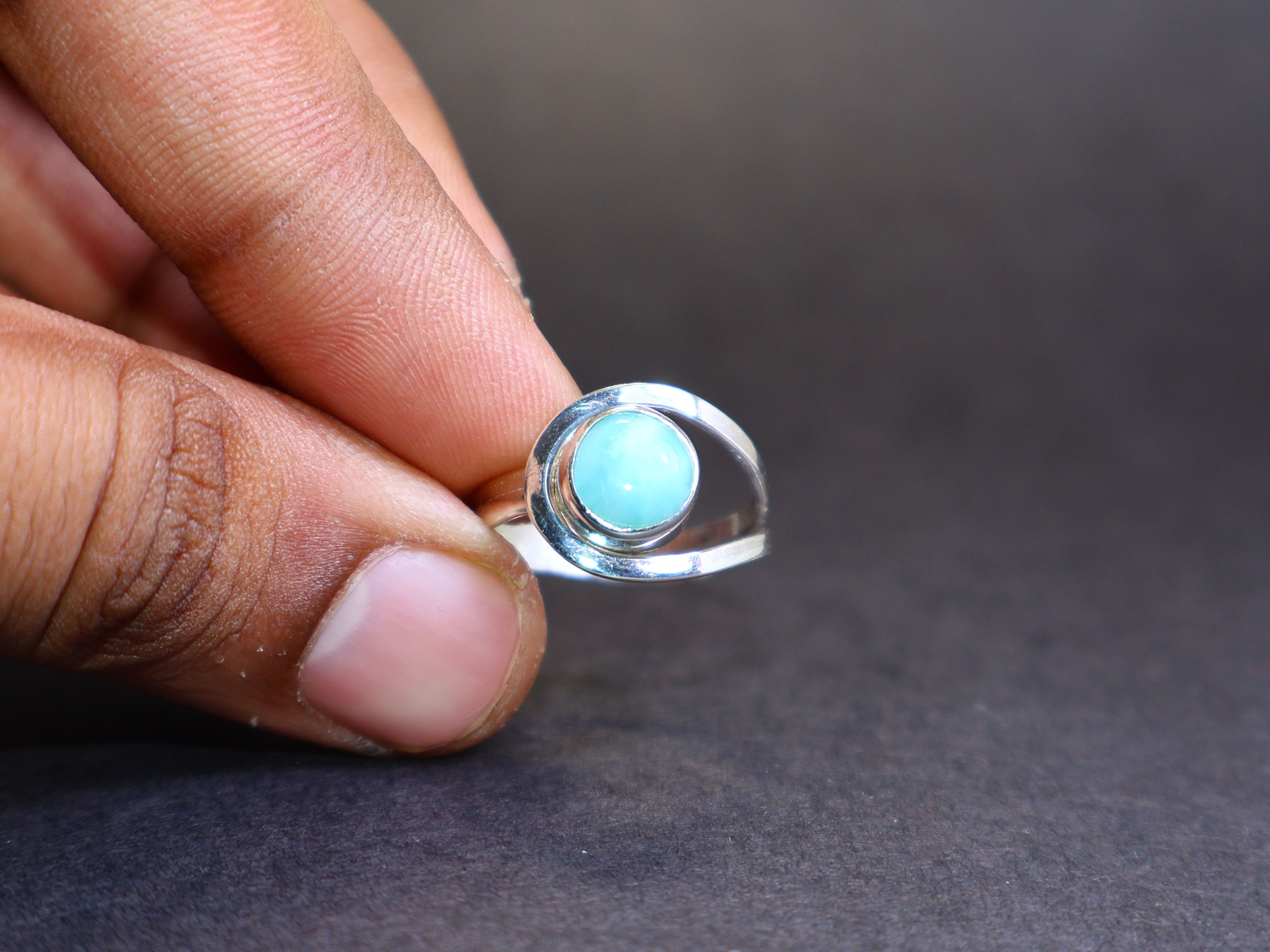 Handmade Larimar ring, Handmade ring, Sterling silver ring, Gift Idea Size ONE SIZE - 8 Thumbnail
