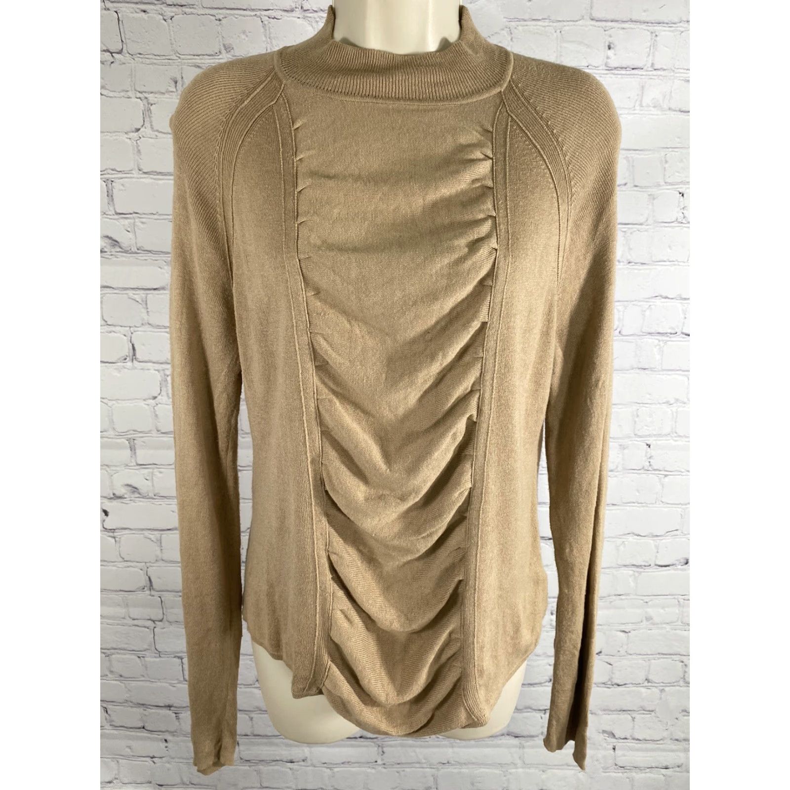 Vintage Rena Rowan Brown Long Sleeve Pullover Ruched Front Sweater L Large Size L / US 10 / IT 46 - 2 Thumbnail