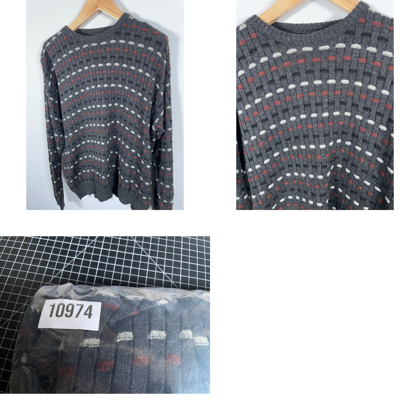 Vintage VINTAGE MunsingWear Sweater Men XL Gray Textured Knit Check Pattern VTG Y2K Dad Pullover Crew Neck Knit Lightweight 90s Retro Hipster Size US XL / EU 56 / 4 - 8 Thumbnail