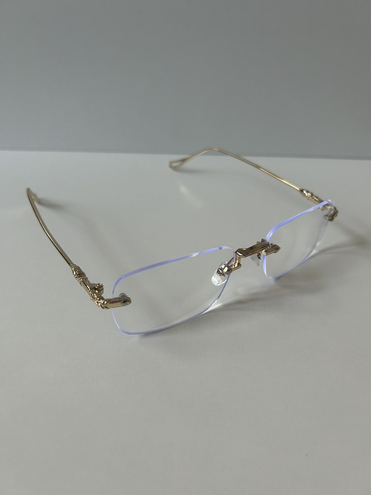 Japanese Brand × Vintage 90s Y2K retro style gold cross rimless blue tint lux glasses Size ONE SIZE - 8 Thumbnail