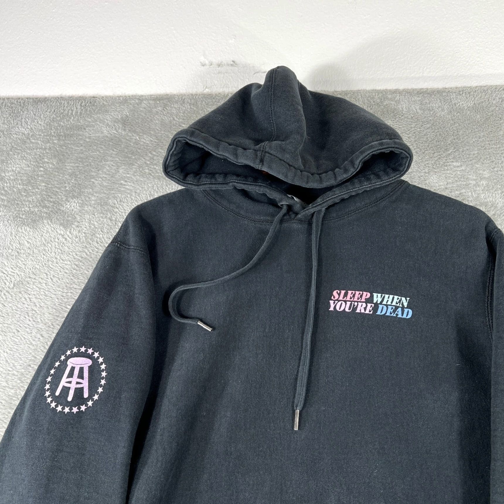 Vintage Barstool Sports Hoodie Mens M Black Sleep When Youre Dead Graphic Pullover Hoodie Pullover Black Mens M Graphic Print Hooded Pockets Barstool Sports Size US M / EU 48-50 / 2 - 5 Thumbnail