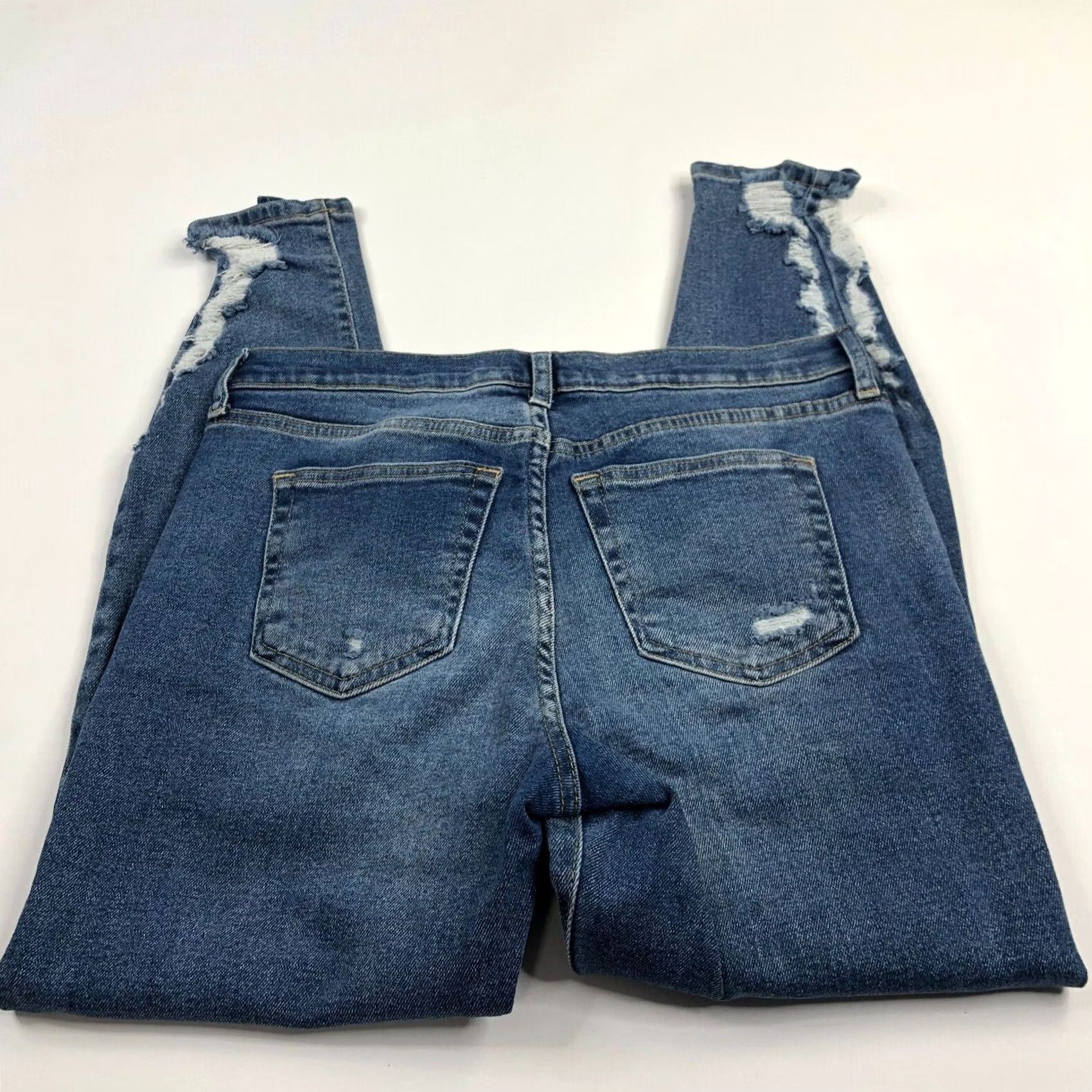 Free People Free People Jeans Skinny Mid Rise 28 (Actual 30W 27L) Distressed Denim Blue 5-Pocket Button Zip Womens Girls Size 28" / US 6 / IT 42 - 2 Thumbnail