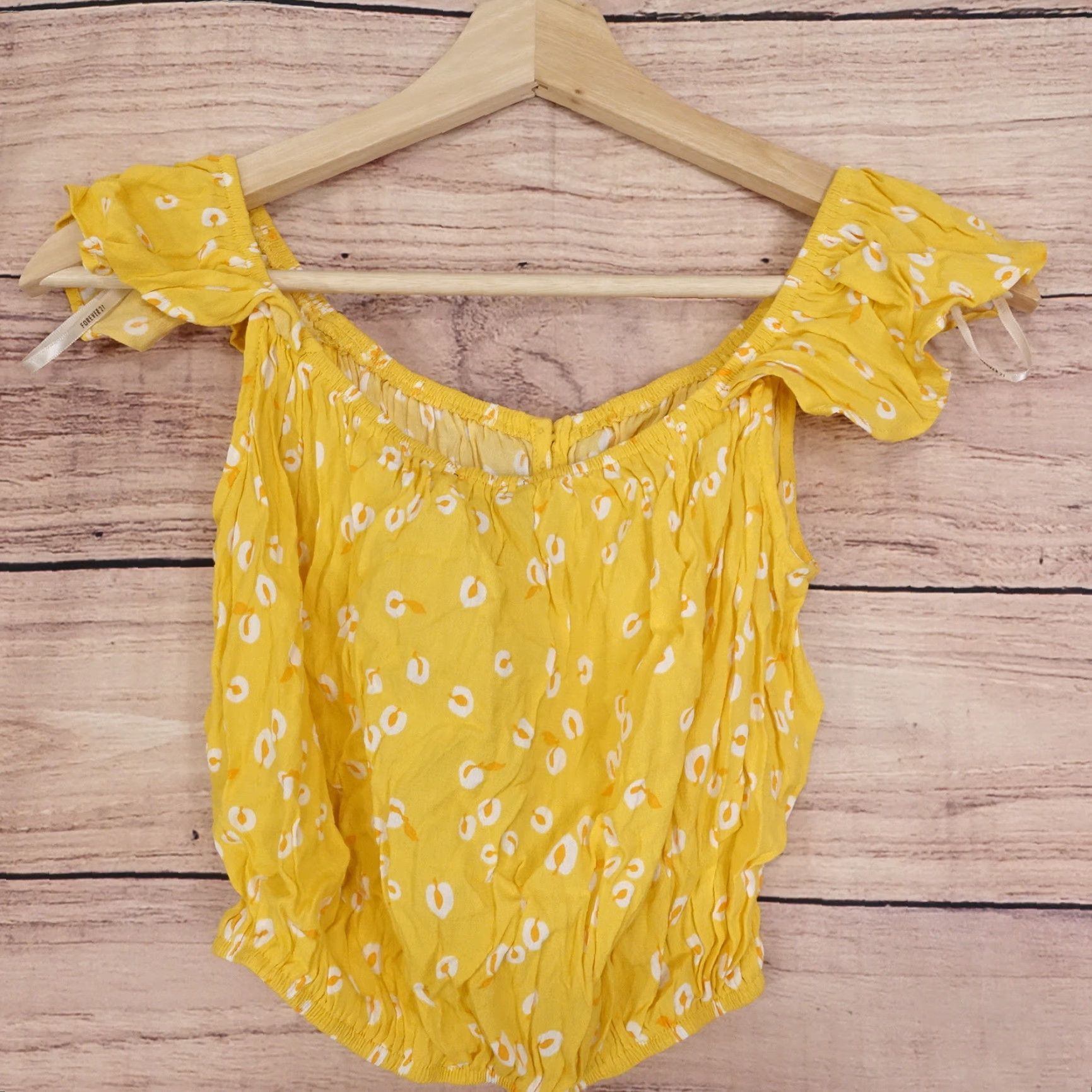 Forever 21 VINTAGE FOREVER 21 Women’s Crop Top Short Sleeve Collared Blouse S Yellow Casual Summer Size S / US 4 / IT 40 - 3 Thumbnail