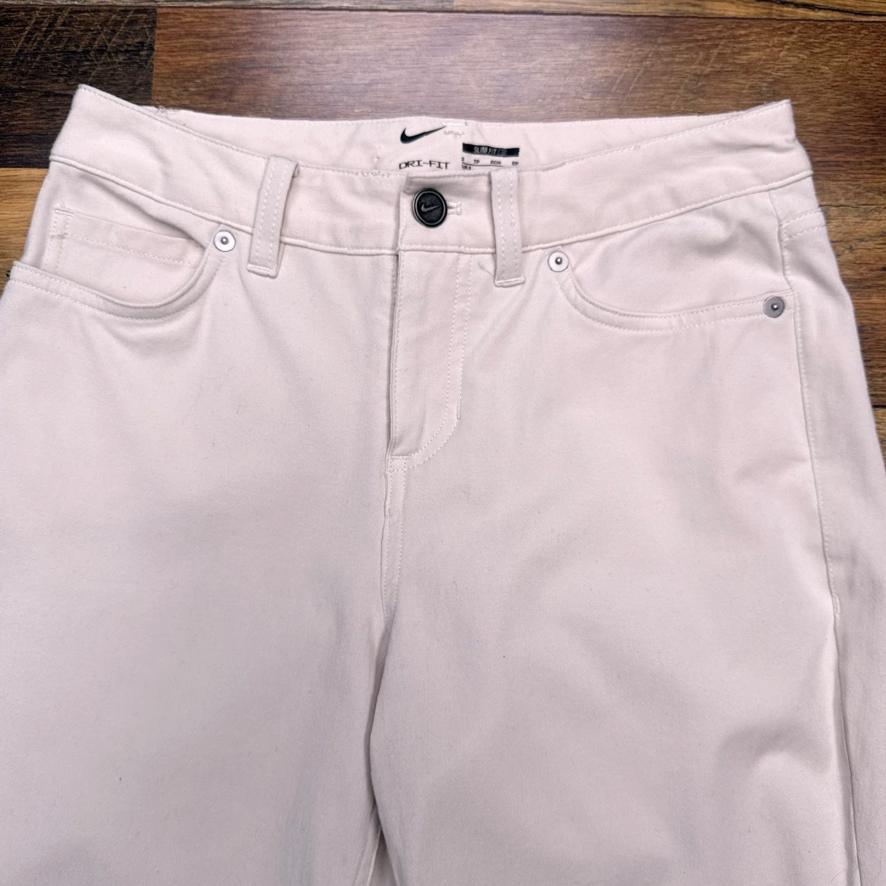 Nike Nike Dri-FIT Slim Fit Pants Womens 2 Beige Tapered Regular 26in Inseam Cotton Blend Stretch Size 26" / US 2 / IT 38 - 2 Thumbnail