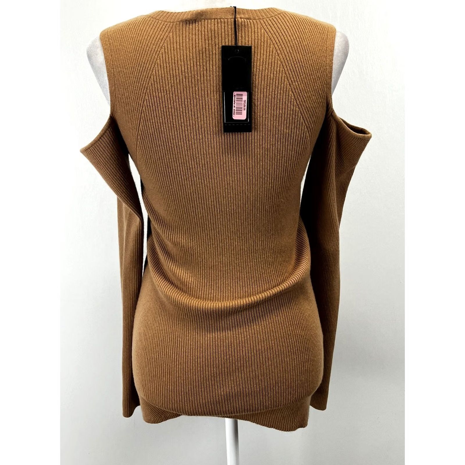 Bcbgmaxazria BCBGMAXAZRIA Sweater Womens L Cold Shoulder Ribbed Wool Cashmere Blend Beige Long Sleeve Round Neck Pullover Y2K Academia Old Money Vintage Style Size L / US 10 / IT 46 - 3 Thumbnail