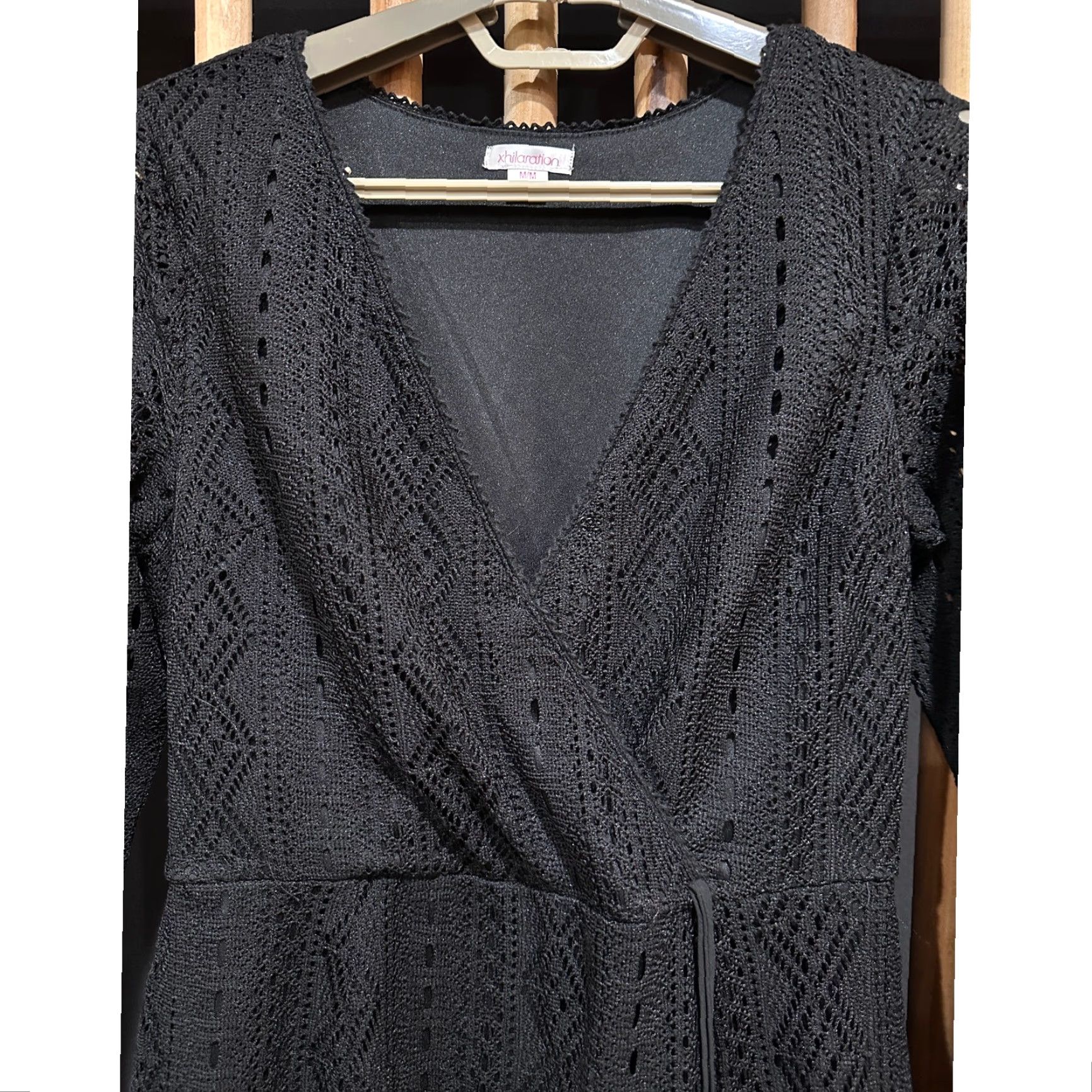 Vintage VINTAGE Xhilaration Dress M Black Crochet Long Sleeve V Neck Whimsigoth Coquette Fairy Dress Size M / US 6-8 / IT 42-44 - 4 Thumbnail