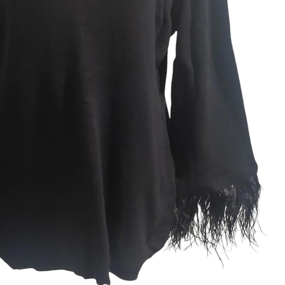 Ann Taylor CT1968 Ann Taylor Feathered Sleeve Black Sweater L Size L / US 10 / IT 46 - 2 Thumbnail