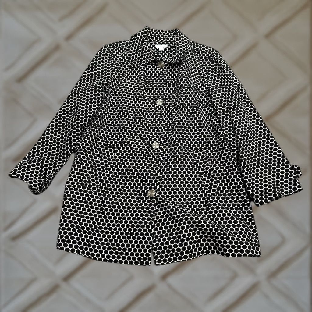 Charter Club Charter Club Overcoat Jacket Womens 1X Black Polka Dot Button Down Cotton Blend Size XL / US 12-14 / IT 48-50 - 1 Thumbnail