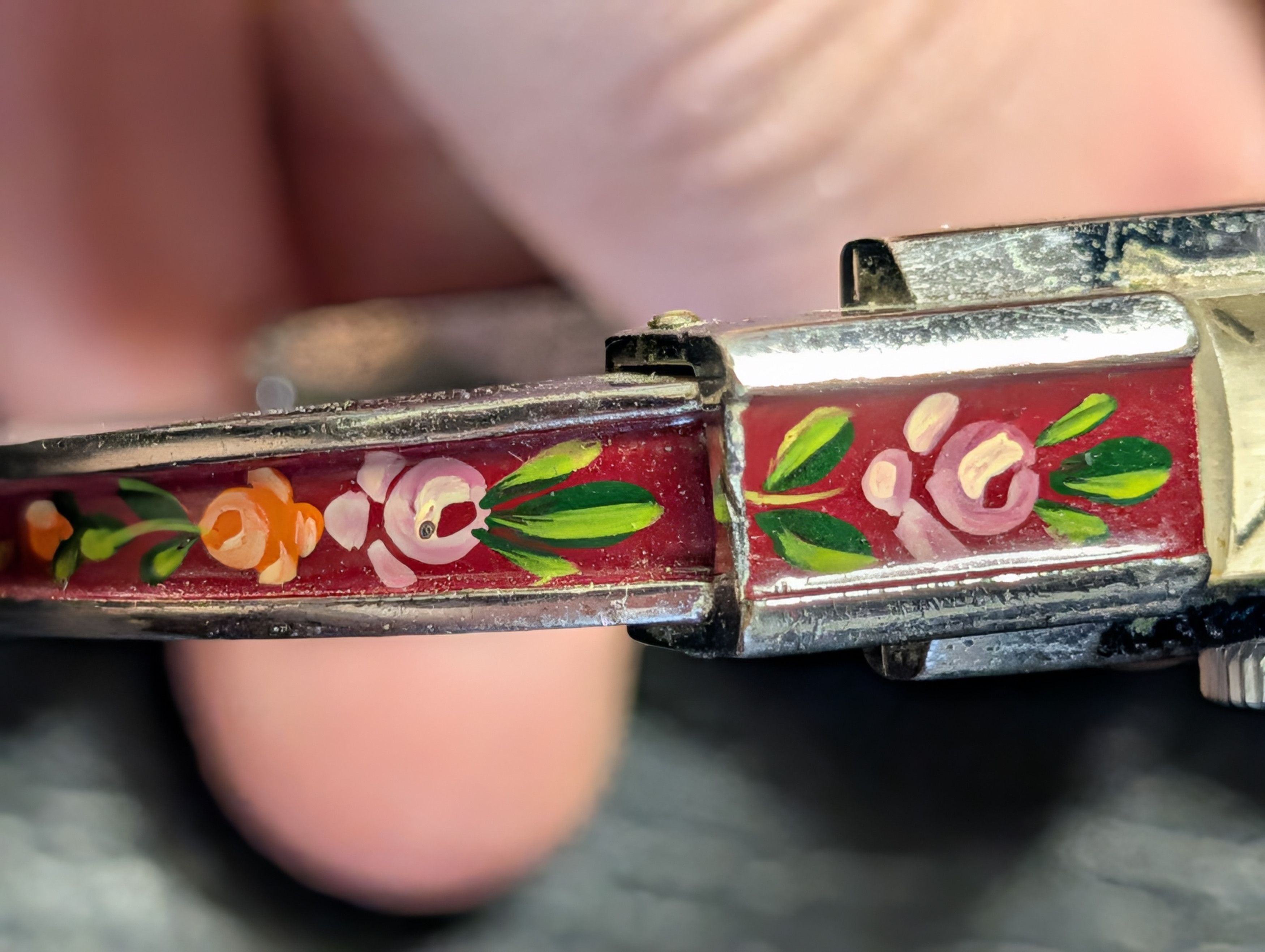 Vintage JEAN PERRET Enamel bangle bracelet floral wrist watch Size ONE SIZE - 7 Thumbnail