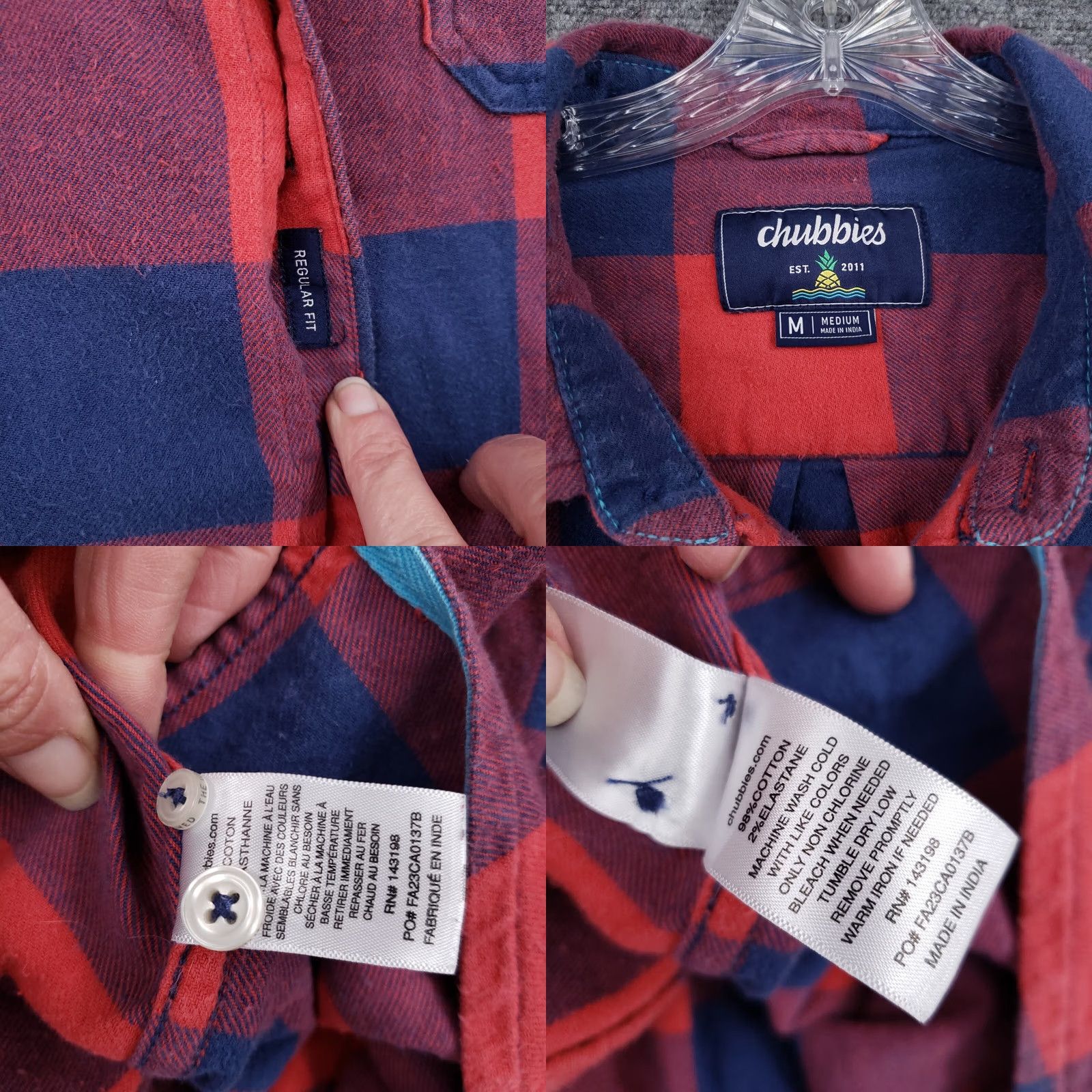 Chubbies Ch Chubbies Button Up Shirt Mens Medium Red Regular Fit Flannel Plaid Long Sleeve Size US M / EU 48-50 / 2 - 8 Thumbnail