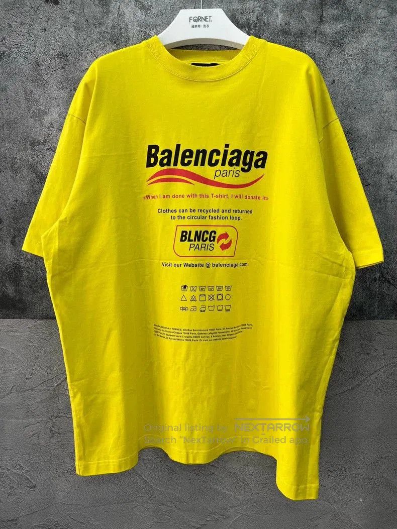 Balenciaga Yellow Logo Short Sleeve Tee.