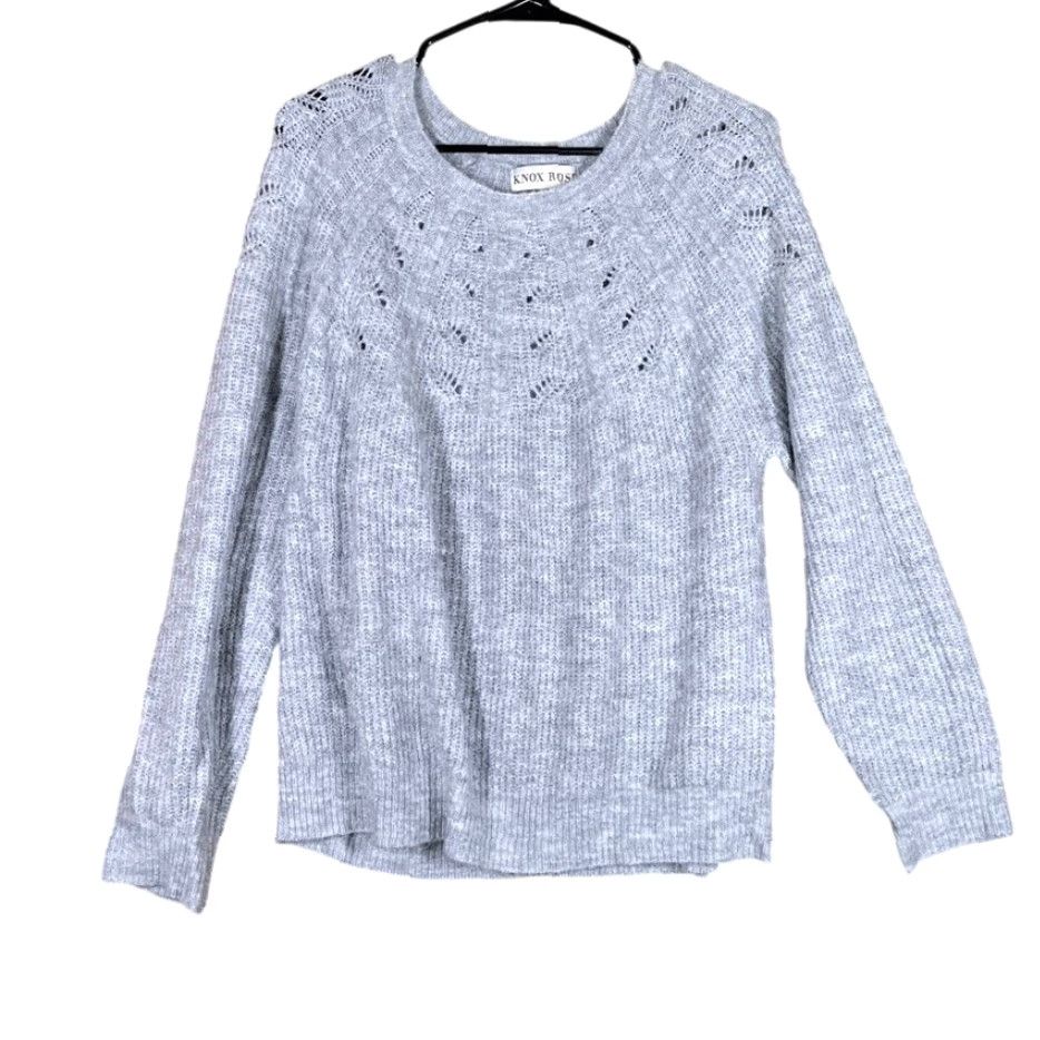 Vintage Knox Rose Womens Sweater Gray Scoop Neck Long Sleeve Open Knit Stretch Large Size L / US 10 / IT 46 - 2 Thumbnail