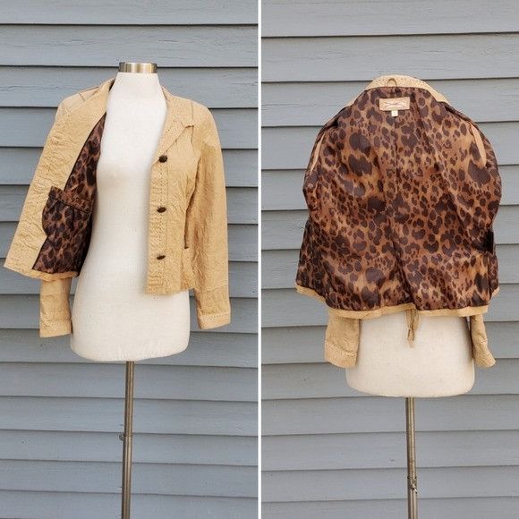 Vintage × Wilsons Leather Vintage 90s y2k Western Cowgirl Tan Crinkle Leather Coat Size S / US 4 / IT 40 - 3 Thumbnail