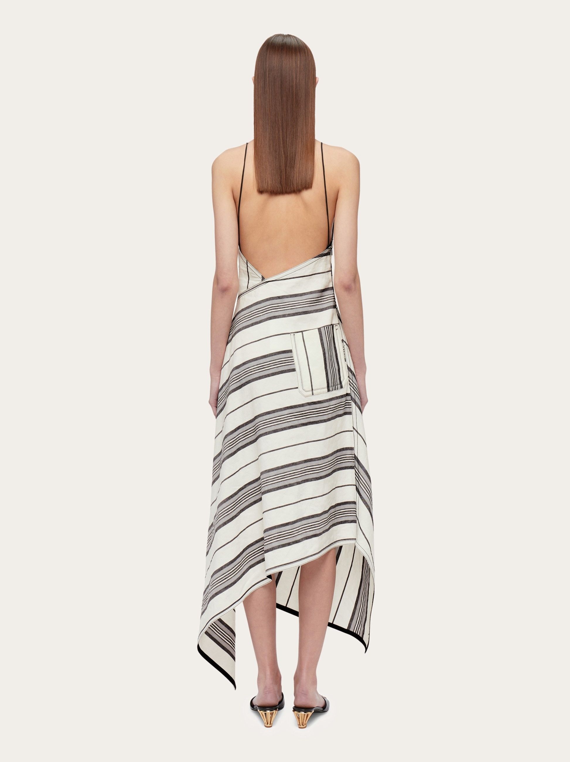 Salvatore Ferragamo o1s1rm0426 Asymmetric Slip Dress in White/Grey Size XS / US 0-2 / IT 36-38 - 4 Thumbnail