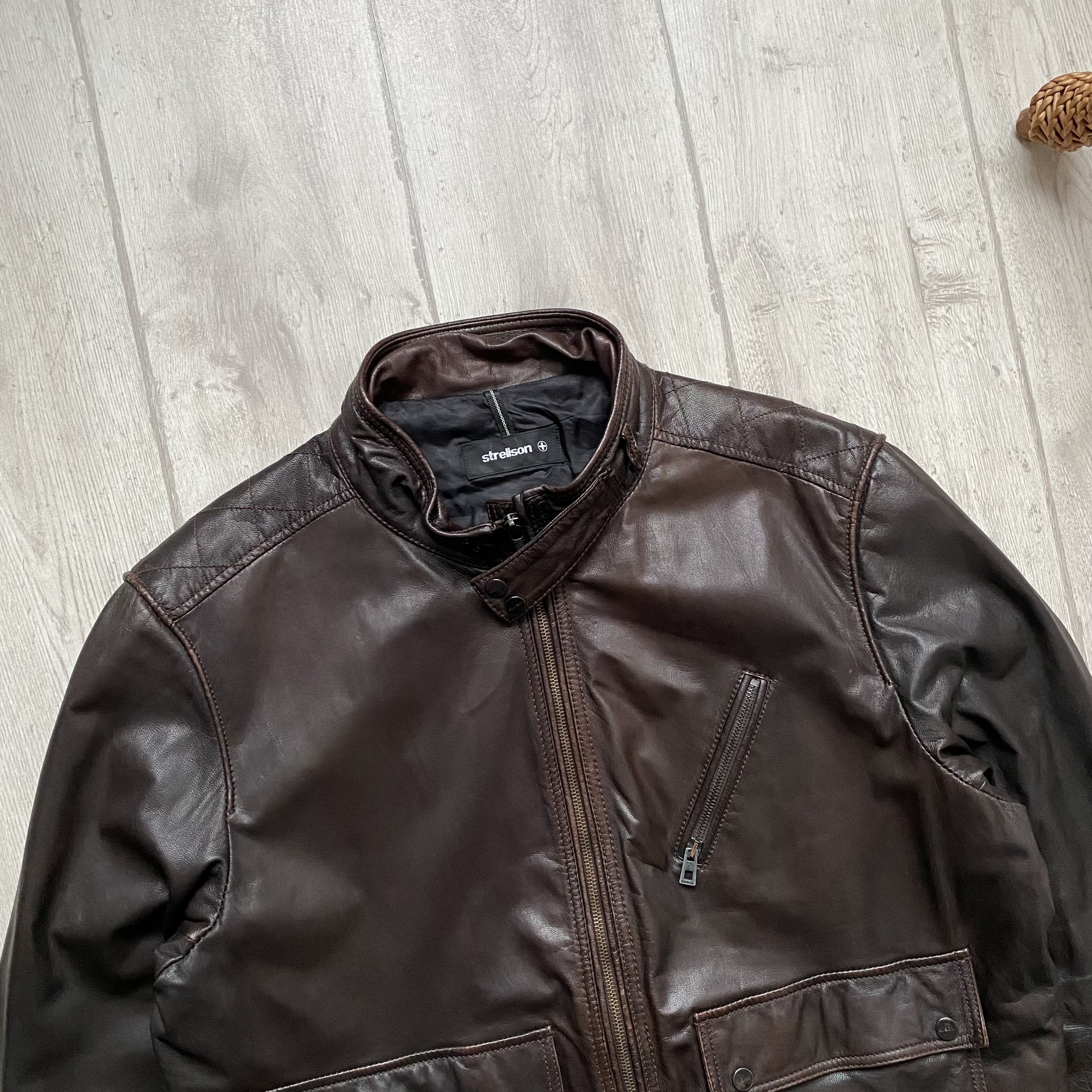 Genuine Leather Vintage Strellson Brown Real Leather Racing Moto Jacket Size US L / EU 52-54 / 3 - 2 Thumbnail