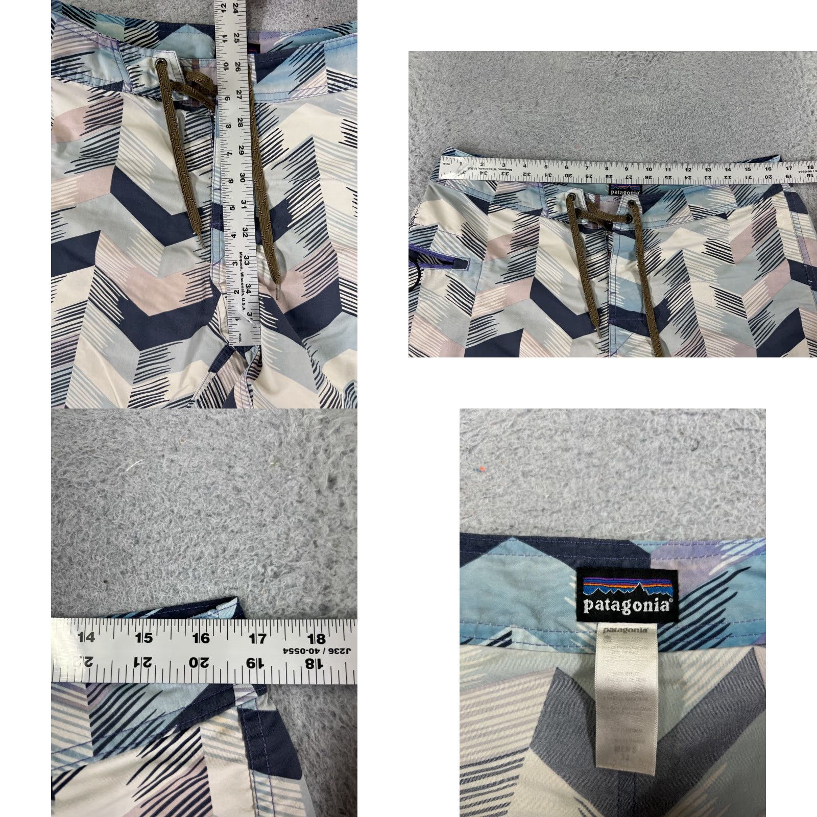 Patagonia Patagonia Bottom Mens 33 White Blue 100% Nylon Zipper Pockets Wavefarer Board Shorts Beach 90s Mens Size US 33 - 8 Thumbnail