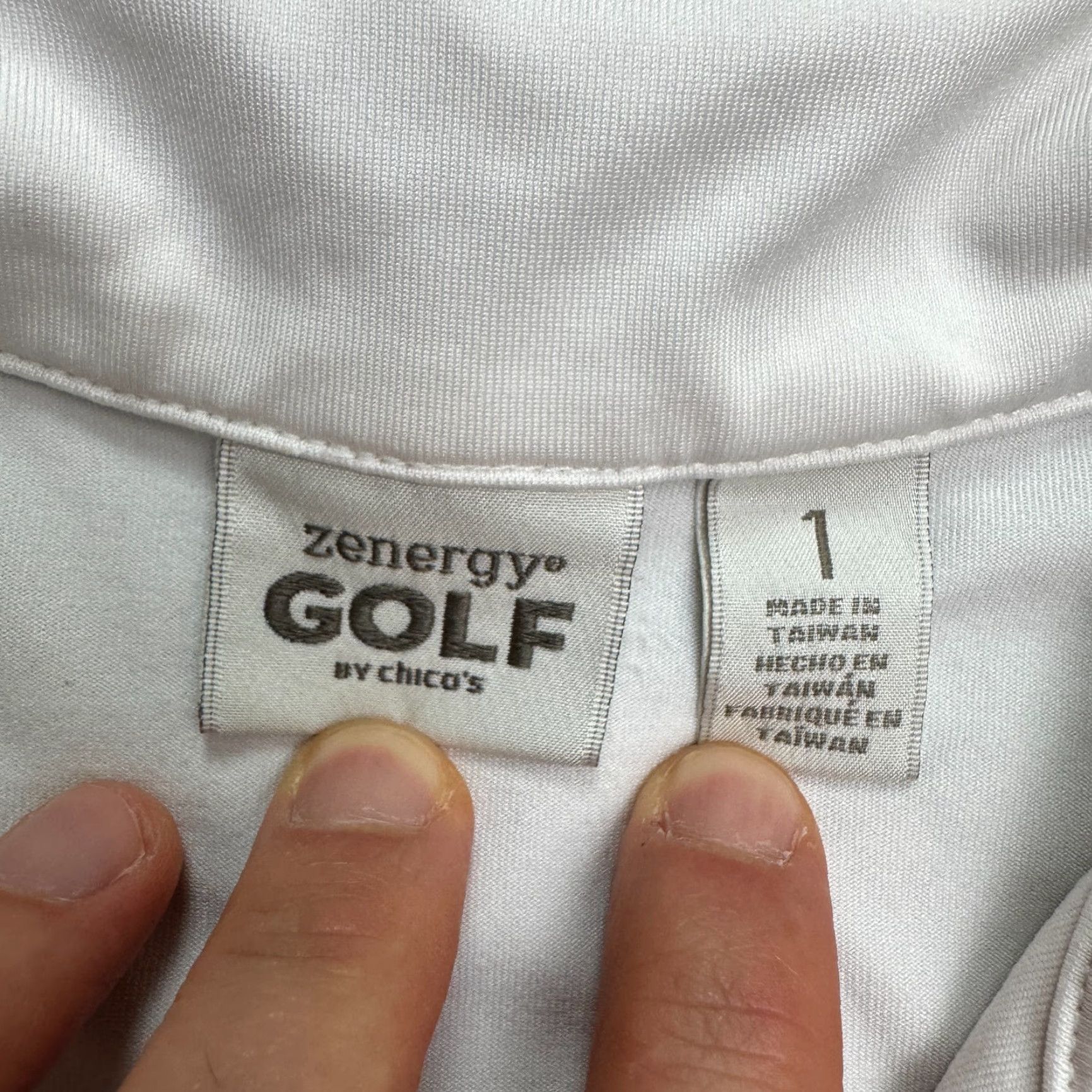 Vintage Chico's Polo Shirt Womens 1 Medium White Abstract Zenergy Casual Polo Shirt Size XS / US 0-2 / IT 36-38 - 7 Thumbnail