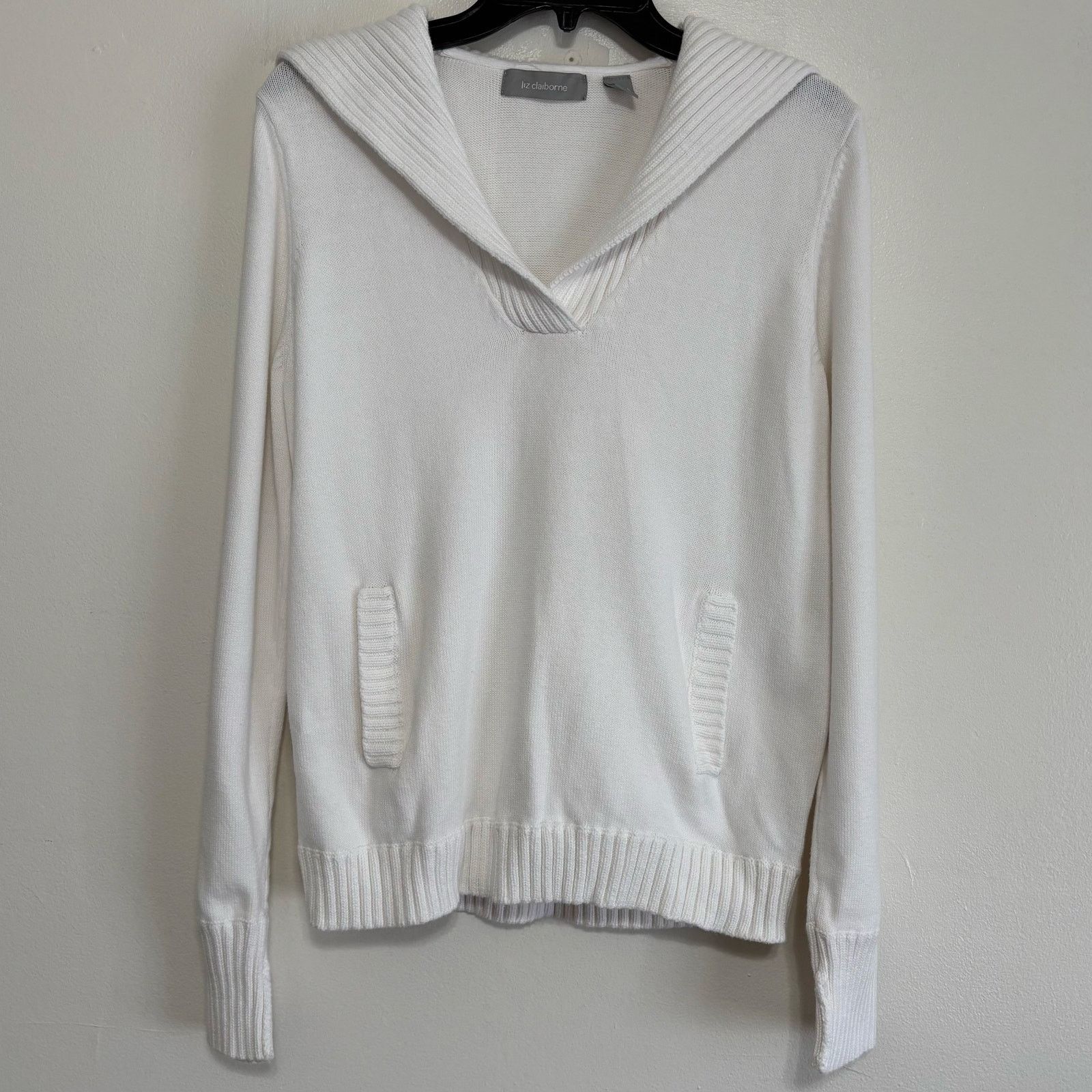 Other Liz Claiborne White Shawl-Collar Pullover Sweater Size Large Size L / US 10 / IT 46 - 1 Thumbnail
