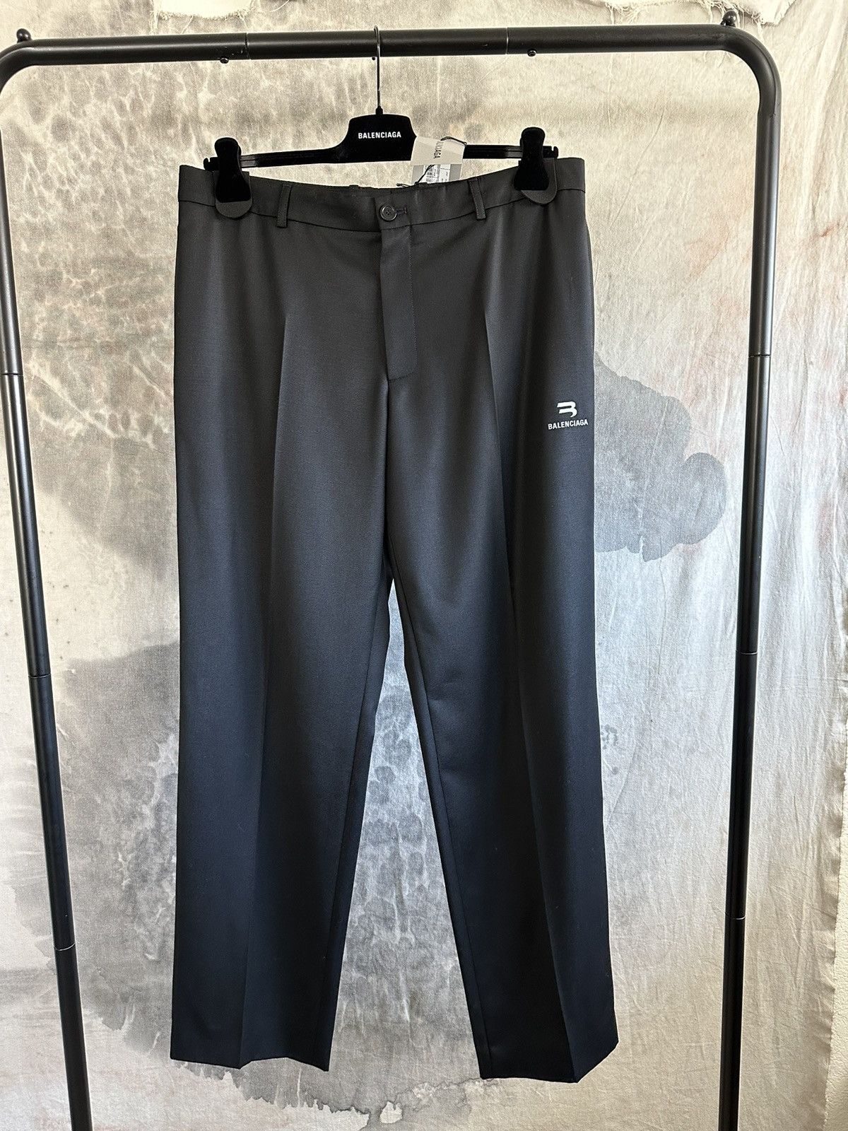 image of Balenciaga Sporty B Fluid Straight Leg Trouser Size 52 in Black, Men's