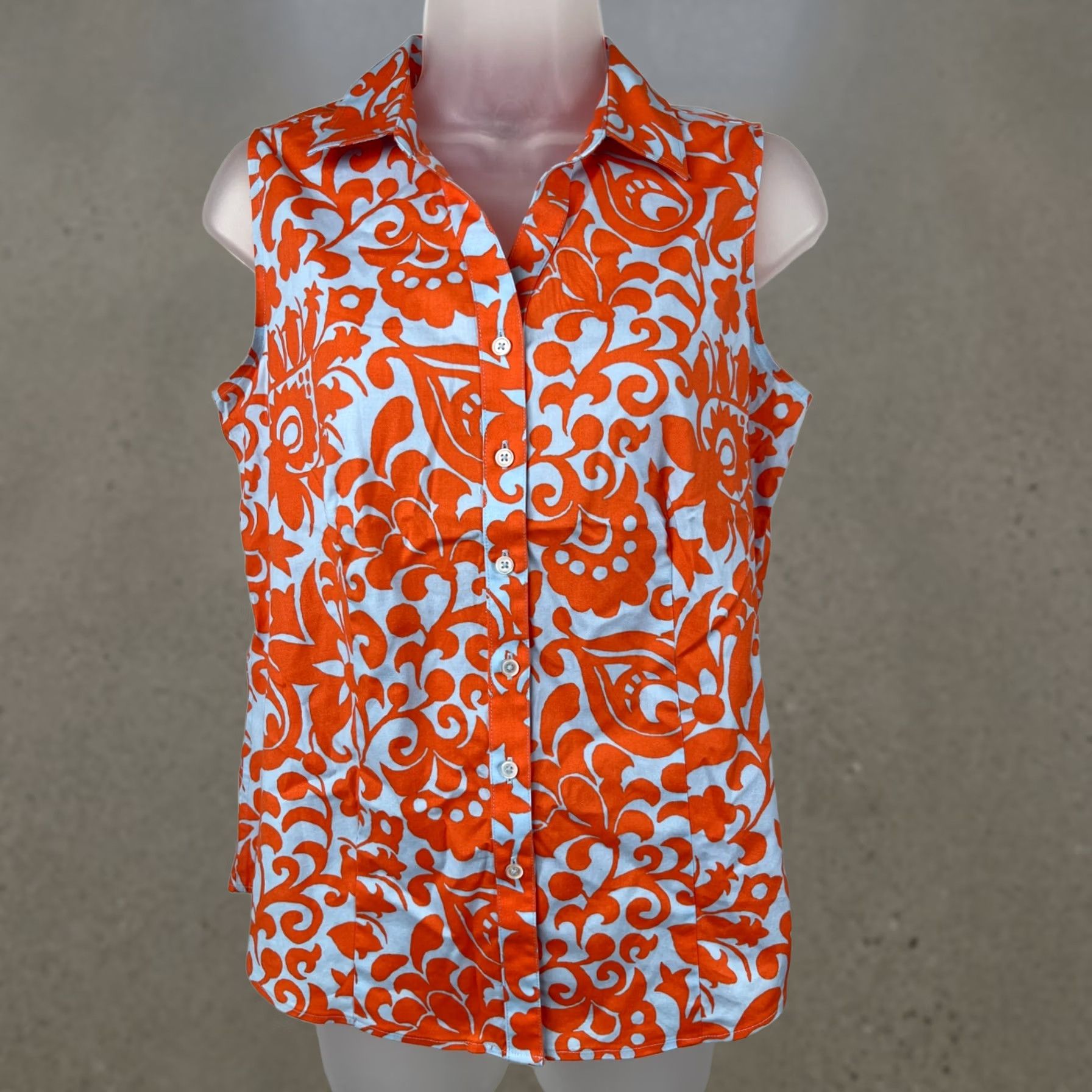 Talbots Talbots Blouse Womens 8P Orange Floral Sleeveless Button Front Non Iron Shirt Petite Size Type Blouse Womens Girls? Size M / US 6-8 / IT 42-44 - 1 Thumbnail