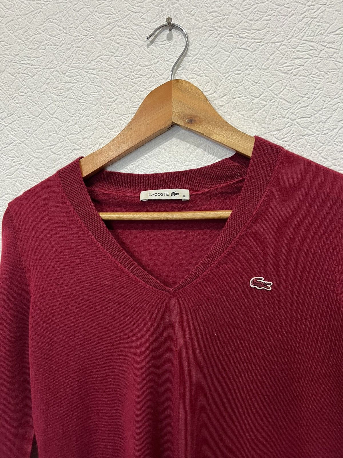 Lacoste Vintage Lacoste Womens Red Sweater V-Neck Size S / US 4 / IT 40 - 3 Thumbnail
