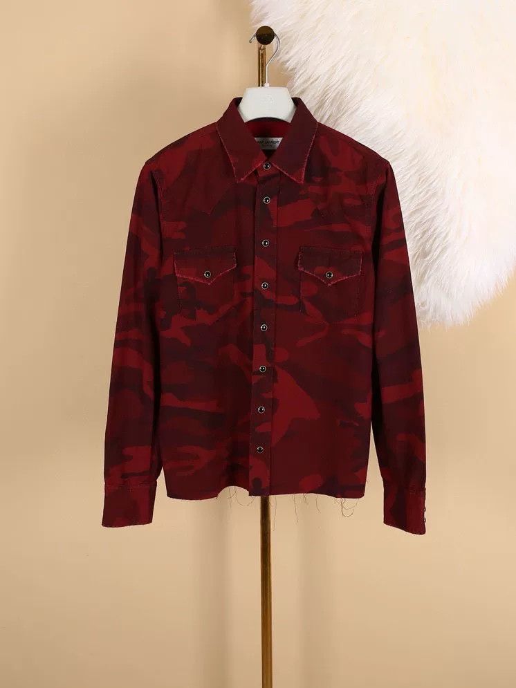 Saint Laurent Paris Saint Laurent Men's Red Camo Cotton Shirt Size US M / EU 48-50 / 2 - 1 Thumbnail