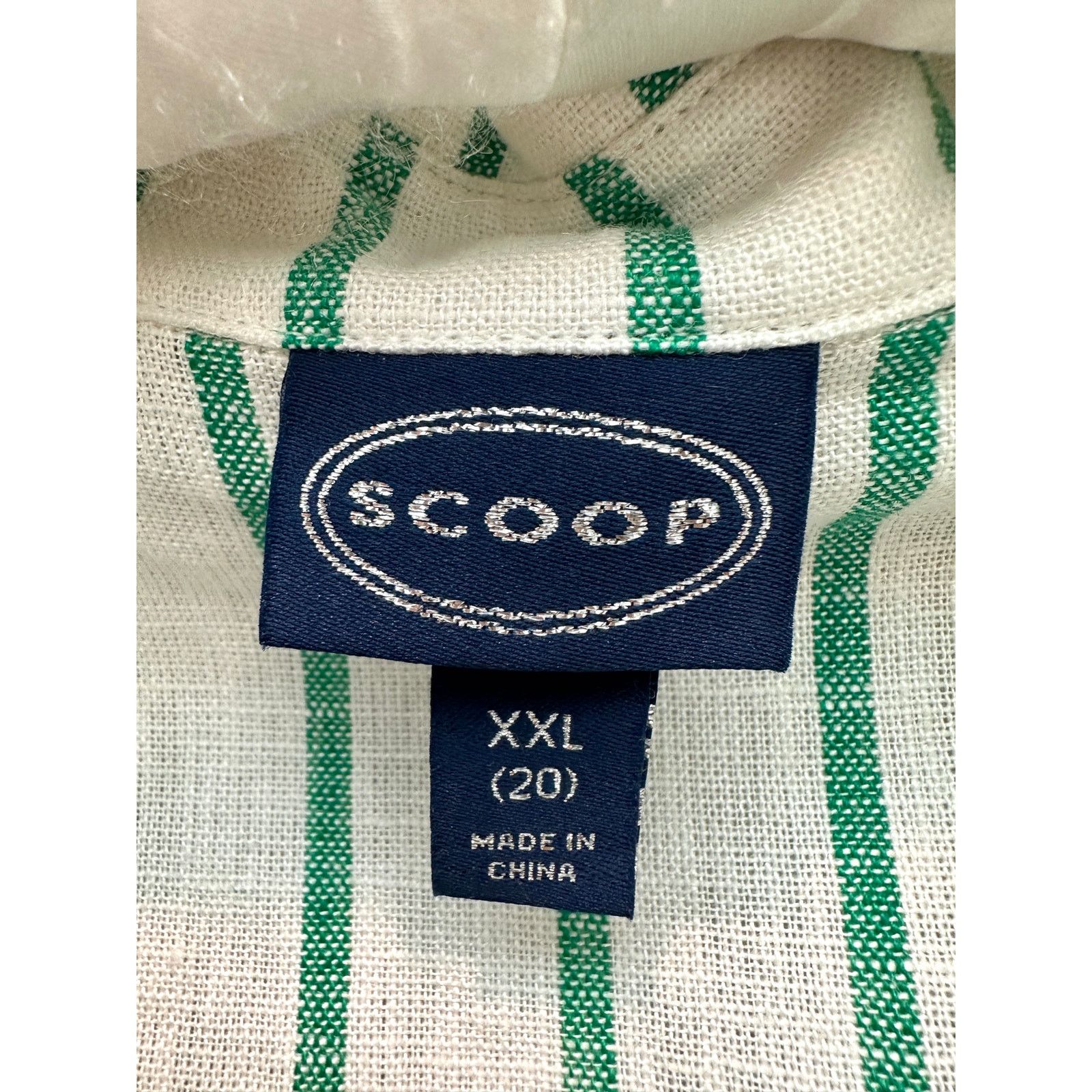 SCOOP SCOOP Green White Striped Linen Button Front Plus Size Top Size XXL / US 16-18 / IT 52-54 - 5 Thumbnail