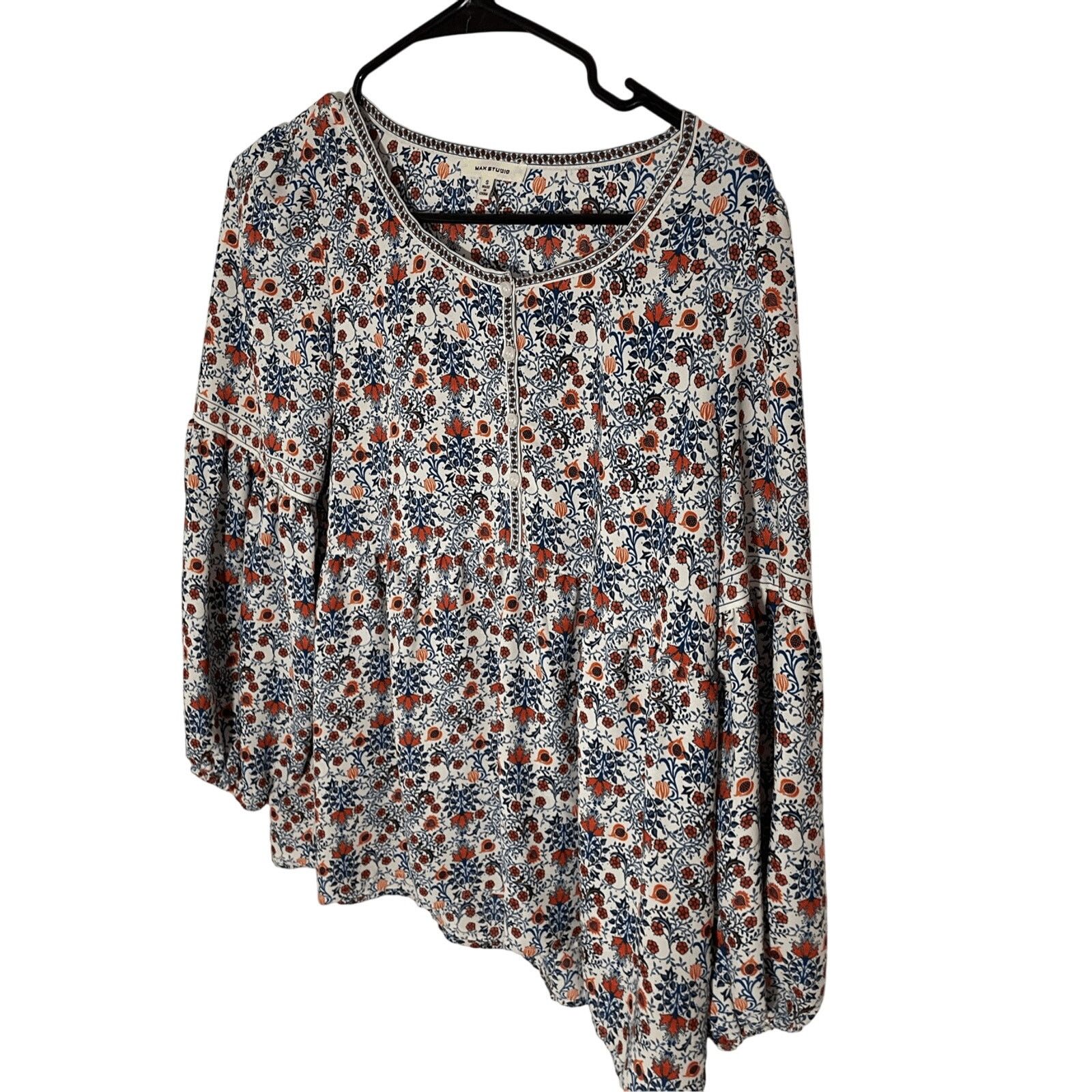 Other Bishop Sleeve Floral Blouse Max Studio Navy Peasant Prairie Size S / US 4 / IT 40 - 1 Thumbnail