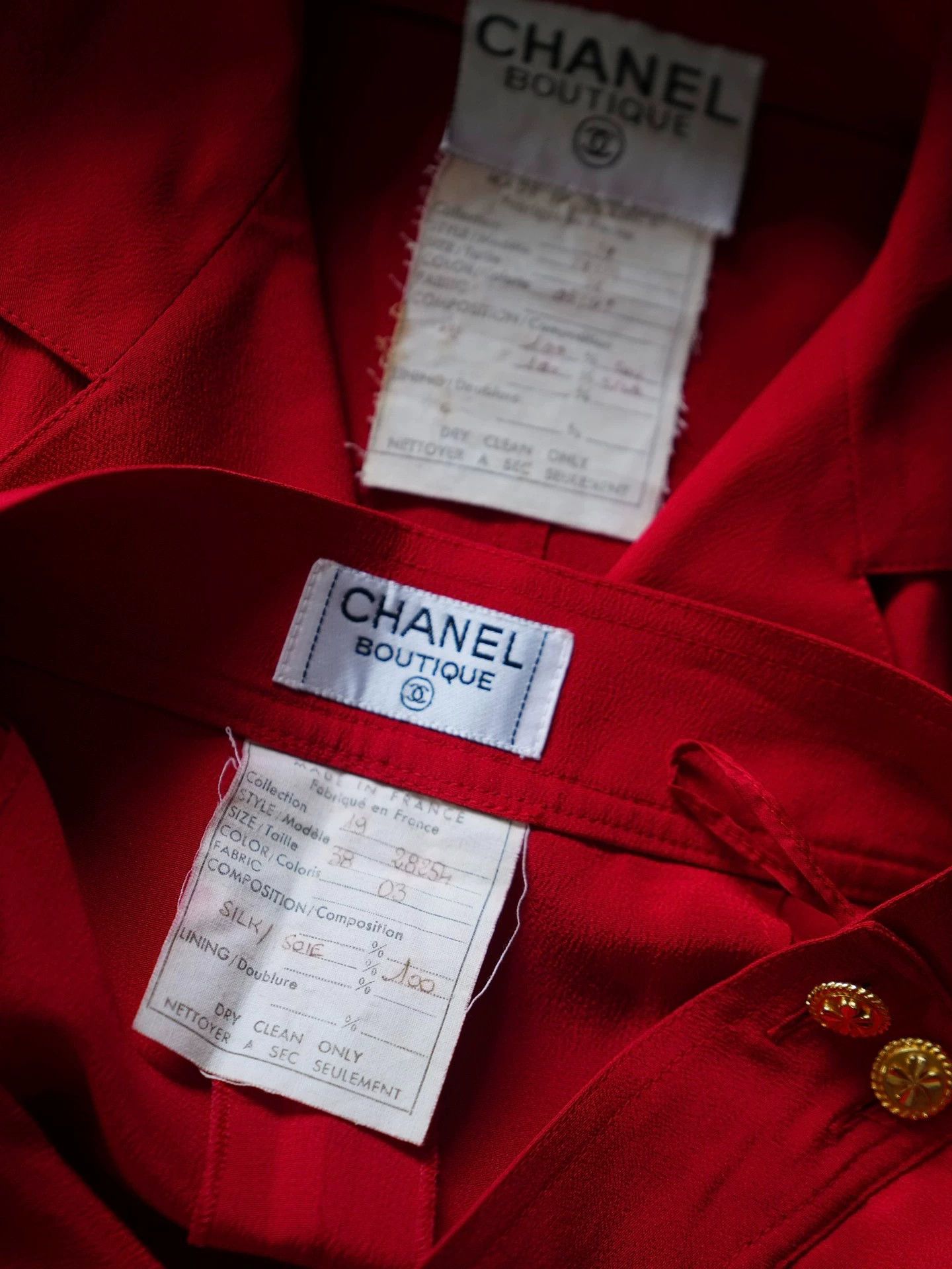 Chanel Chanel Vintage Red Silk Clover Button Wide-Leg Set Size 38 Size S / US 4 / IT 40 - 5 Thumbnail