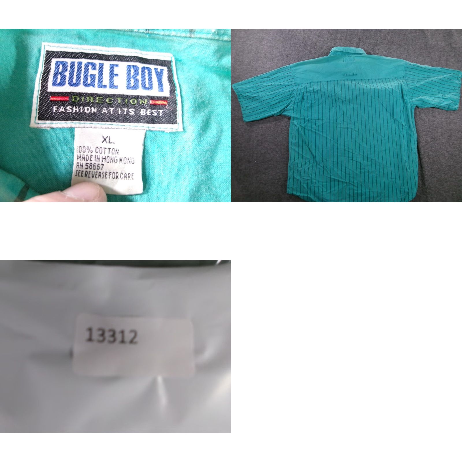 Bugle Boy VINTAGE Bugle Boy Shirt Adult XL Teal Striped Button-Up Cotton Short Sleeve Pockets 90s Mens Size US XL / EU 56 / 4 - 8 Thumbnail