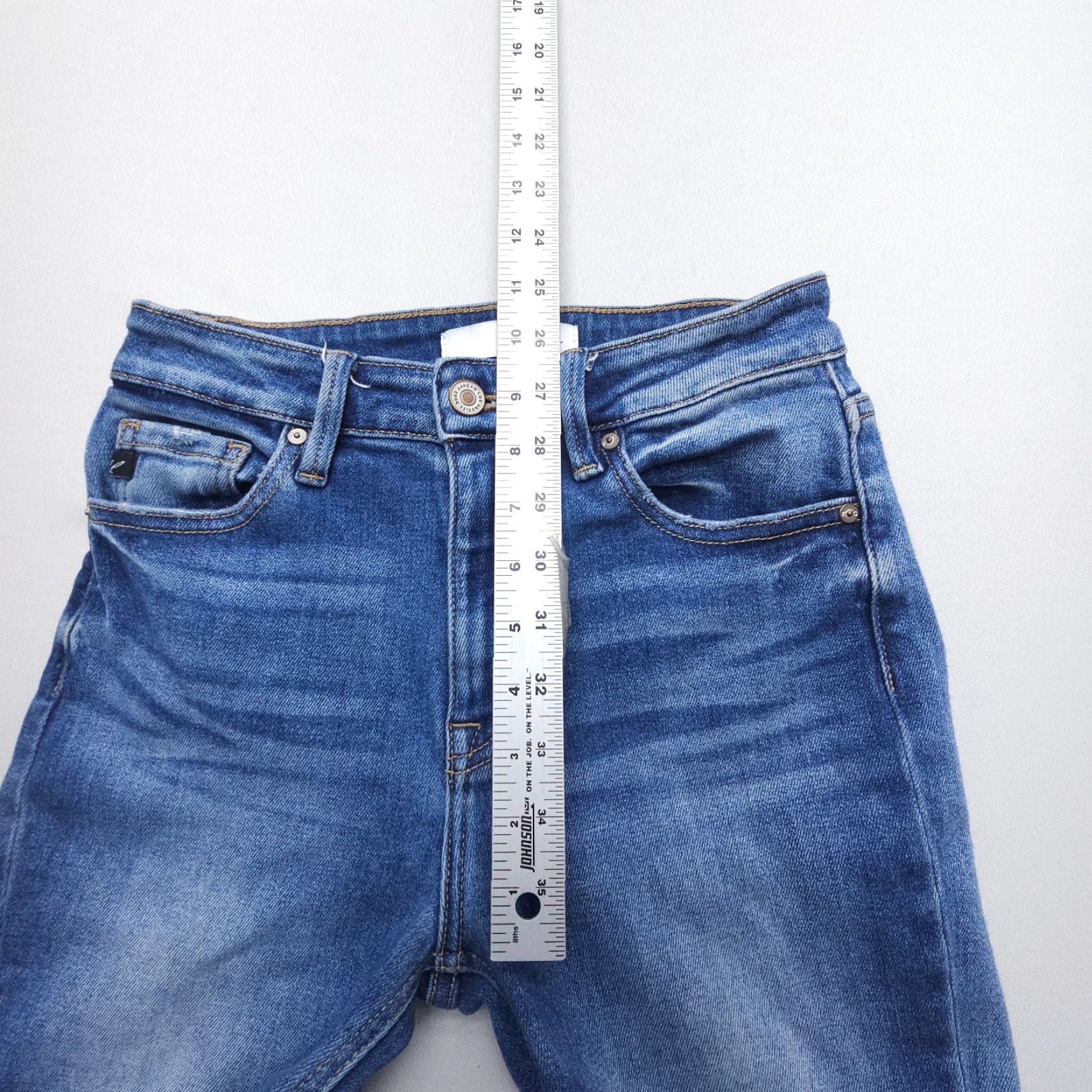 Vintage KanCan Jeans Slim Straight Leg High Rise 25 Blue Denim Pants 5-Pocket Stretch Women's Slim Fit Size 42" / US 20 - 5 Thumbnail