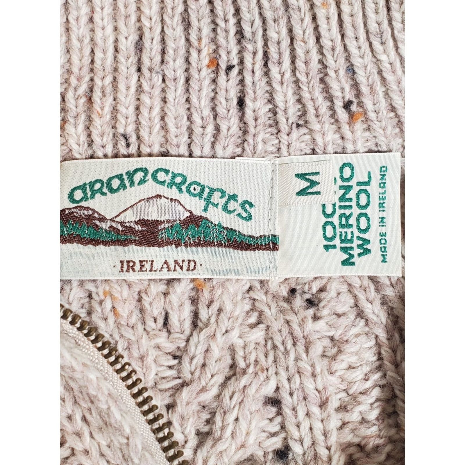 Vintage Aran Crafts Signature Half Zip Irish Wool Sweater Beige 100% Merino Mens M Size US M / EU 48-50 / 2 - 6 Thumbnail