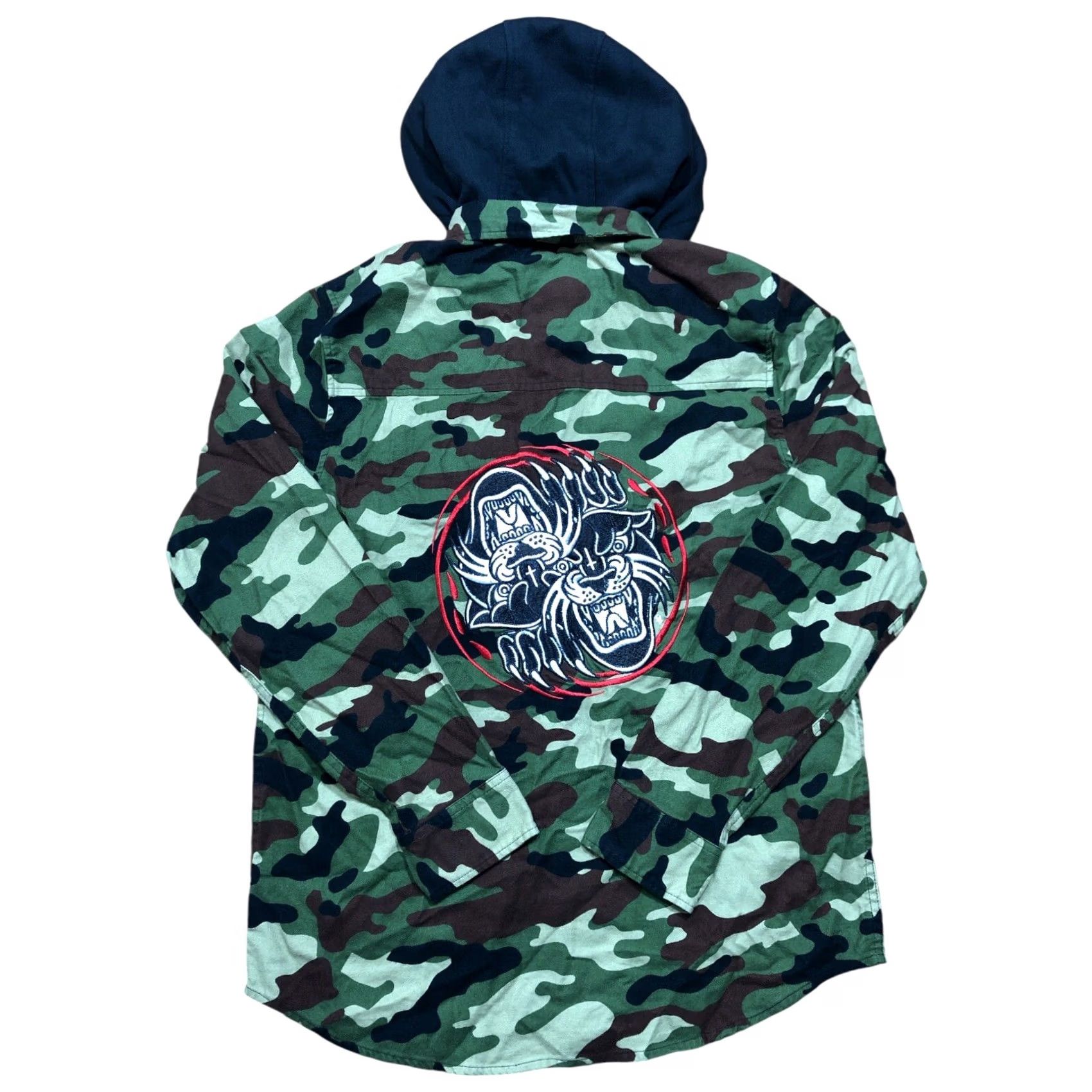 Vintage Lurking Class Panther Camo Hooded Button Front Long Sleeve Shirt Mens Medium Green Size US M / EU 48-50 / 2 - 2 Thumbnail