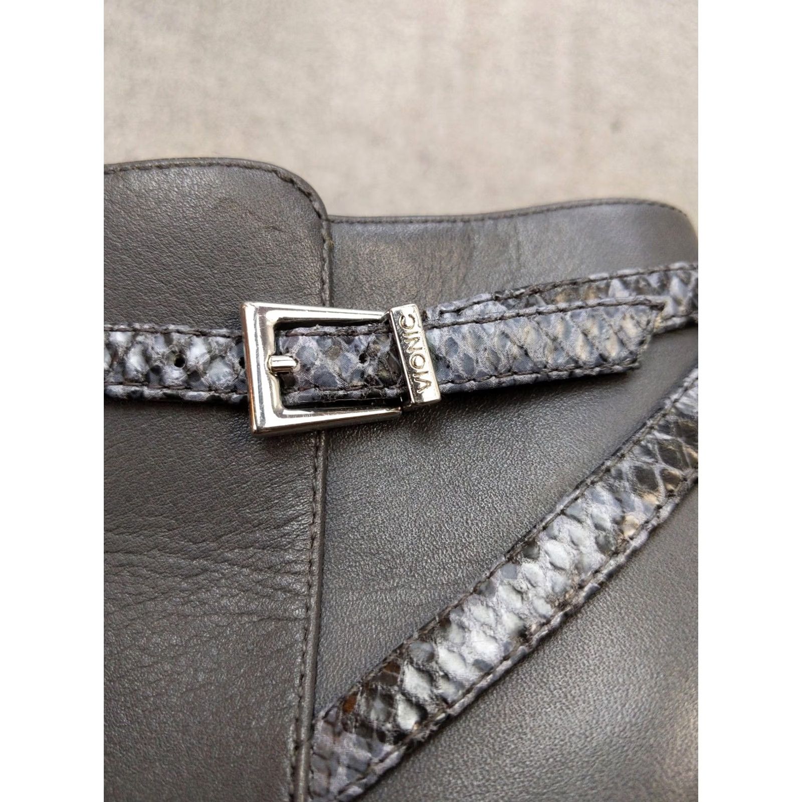 Vionic Vionic Womens Bootie Size 8 Black Leather Ankle Zip Buckle Wide W4453 Mid Heel Block Turtle Snakeskin Pattern Boot Size US 8 / IT 38 - 2 Thumbnail
