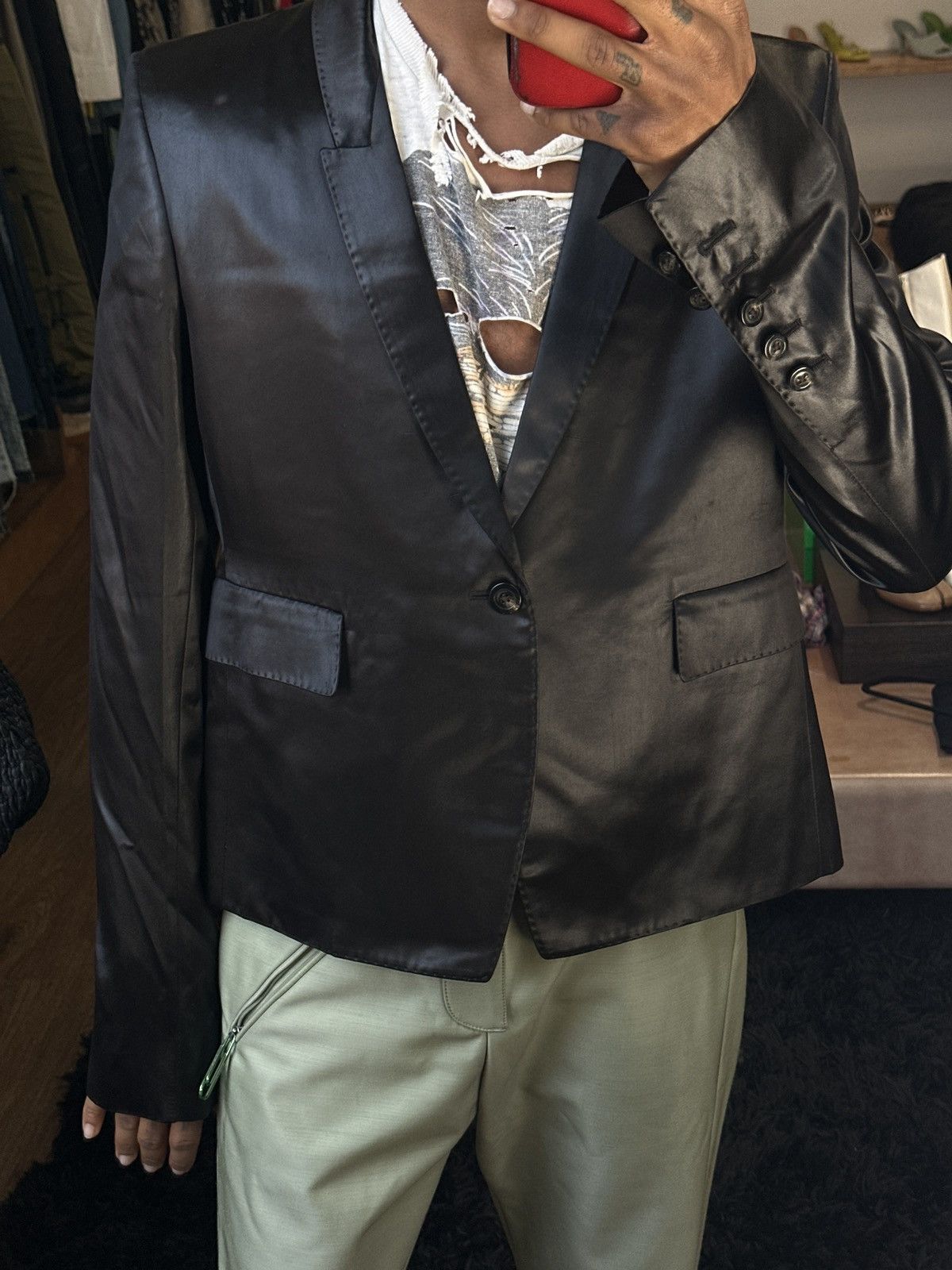 Rick Owens × Rick Owens Drkshdw $2,700 FW20 padded shoulder glossy blazer Size US M / EU 48-50 / 2 - 7 Thumbnail