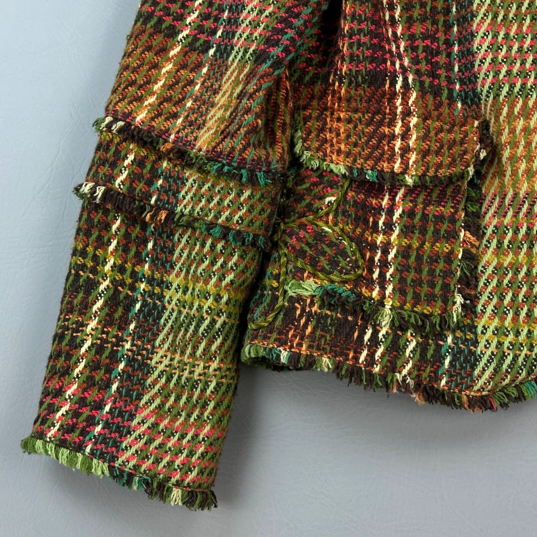 Vintage VINTAGE Tres Jolie Jacket Women's 8 Plaid Tweed Green Fringe Leopard Lined Blazer Size M / US 6-8 / IT 42-44 - 2 Thumbnail