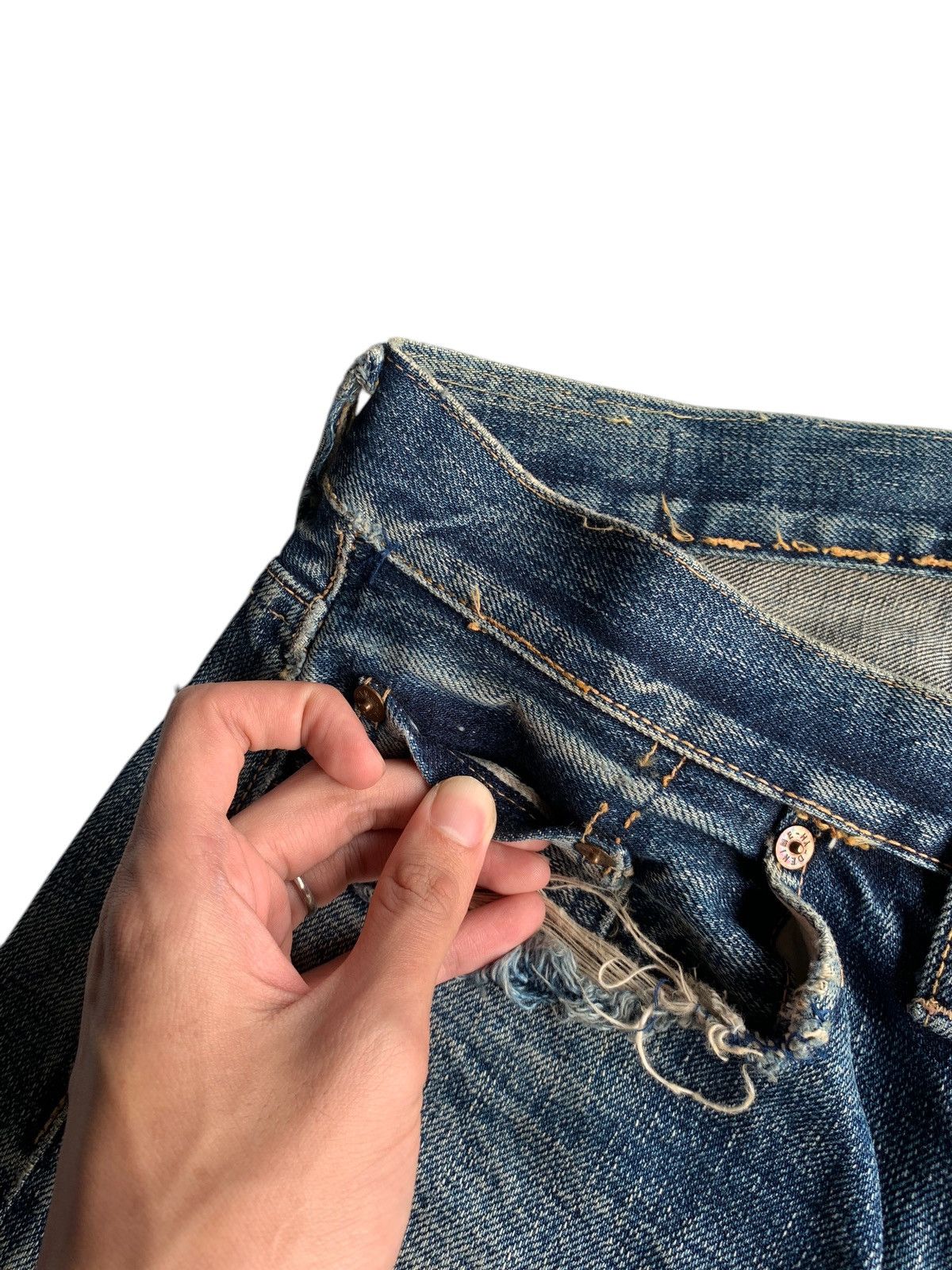 Denime × Japanese Brand VINTAGE DENIME BUTTON FLY SELVEDGE DISTRESSED DENIM JAPANESE Size US 29 - 8 Thumbnail
