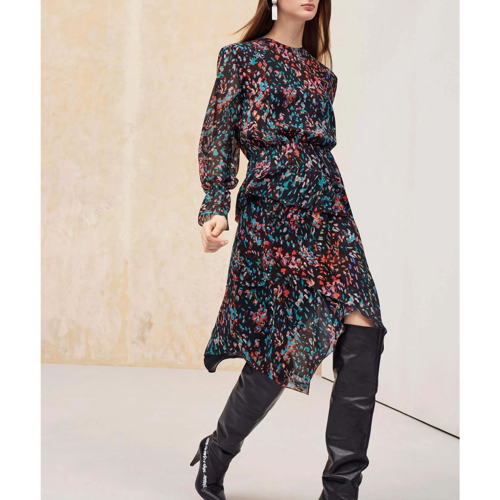 Iro IRO Blank Dress Black Floral Print Size L / US 10 / IT 46 - 2 Thumbnail