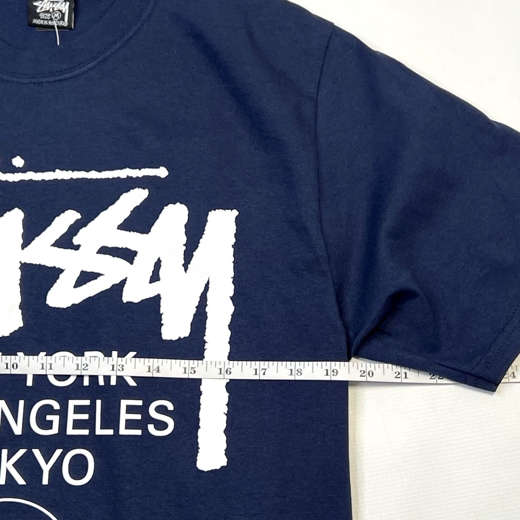 Vintage Stussy World Tour Logo Tee Shirt Blue Mens M Short Sleeve Graphic Print T-Shirt 2020s Regular Fit Size US M / EU 48-50 / 2 - 5 Thumbnail