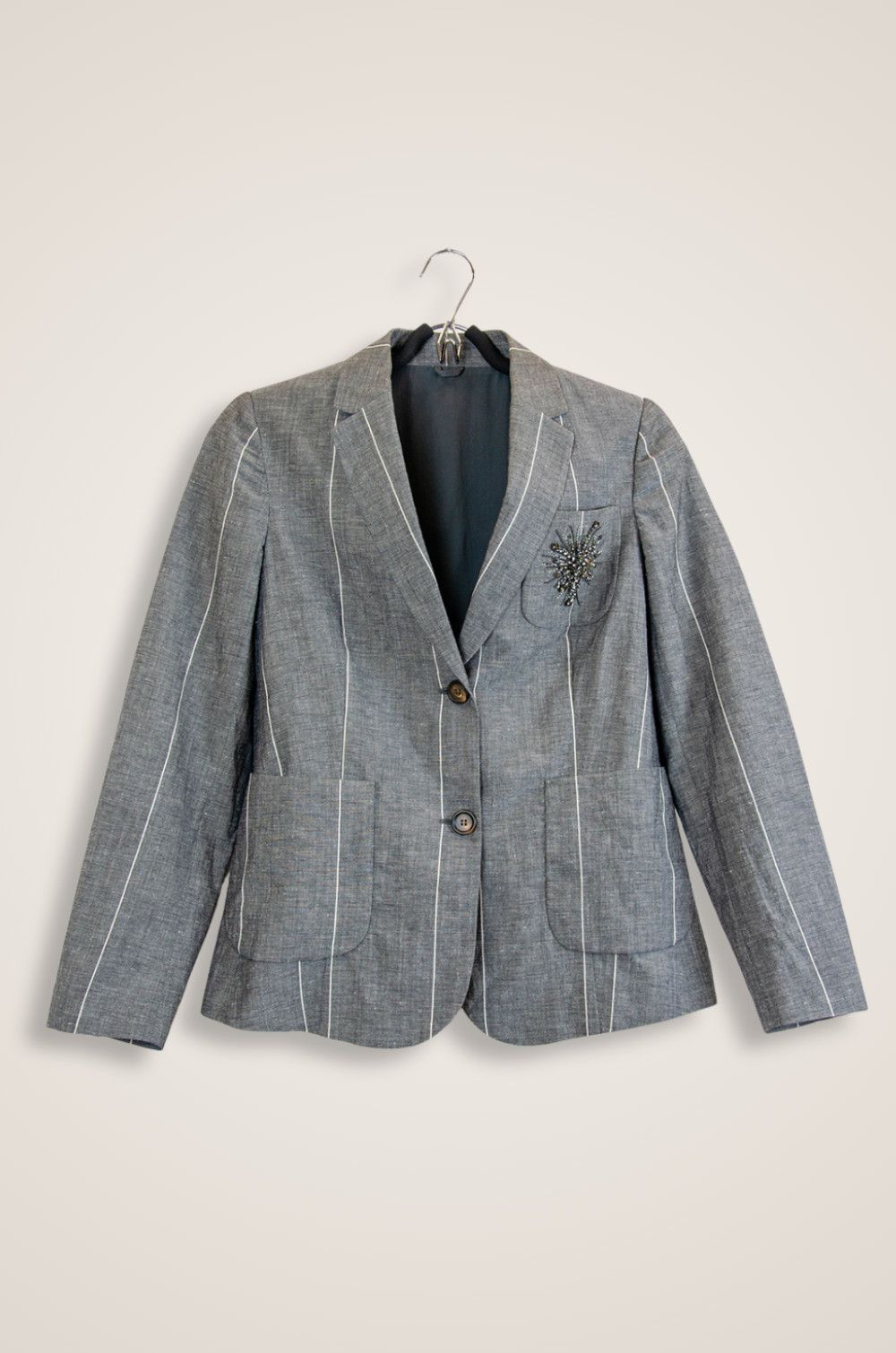 Brunello Cucinelli Brunello Cucinelli Wool Linen Pinstripe Blazer - Size IT38 Size XS / US 0-2 / IT 36-38 - 1 Thumbnail