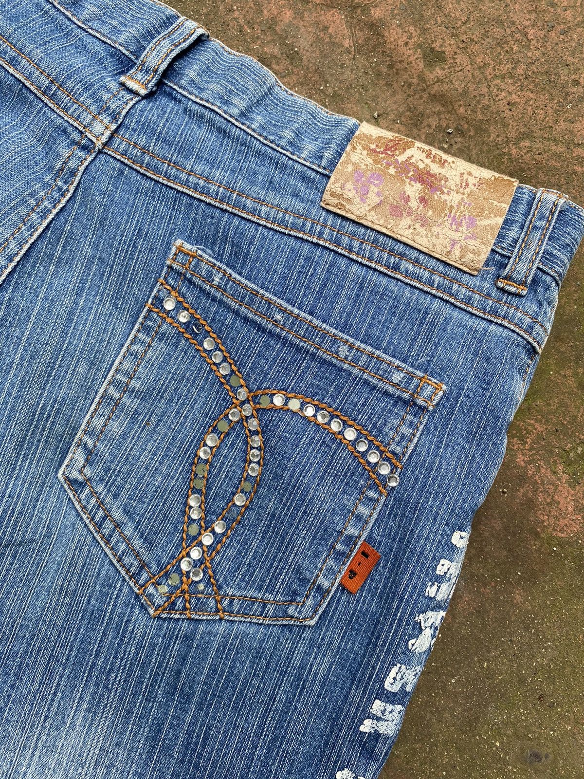 Angel Blue Inner Press Japan Y2K Flared Denim Jeans – Side Logo Print Size 30" / US 8 / IT 44 - 6 Thumbnail