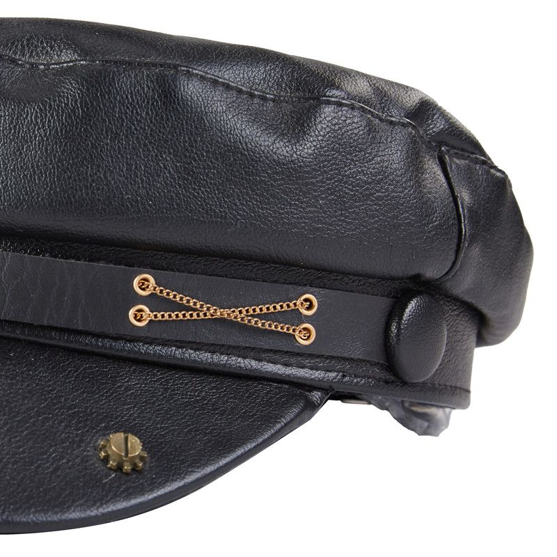 Leather × Vintage Peaked Cap Leather Cyberpunk Hunter with Screw Stud Size ONE SIZE - 5 Thumbnail