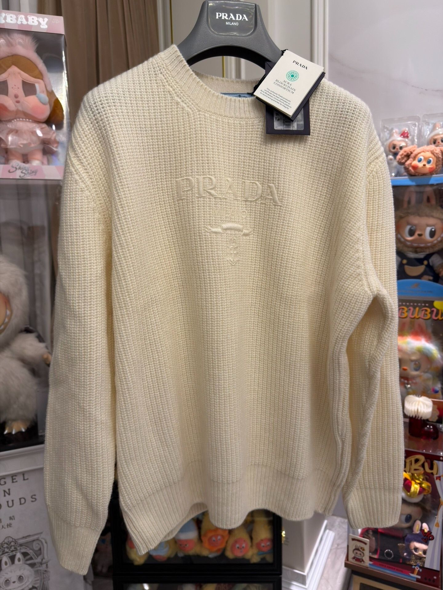 Prada PRADA Women's Cream Embroidered Logo Sweater Size S / US 4 / IT 40 - 1 Thumbnail