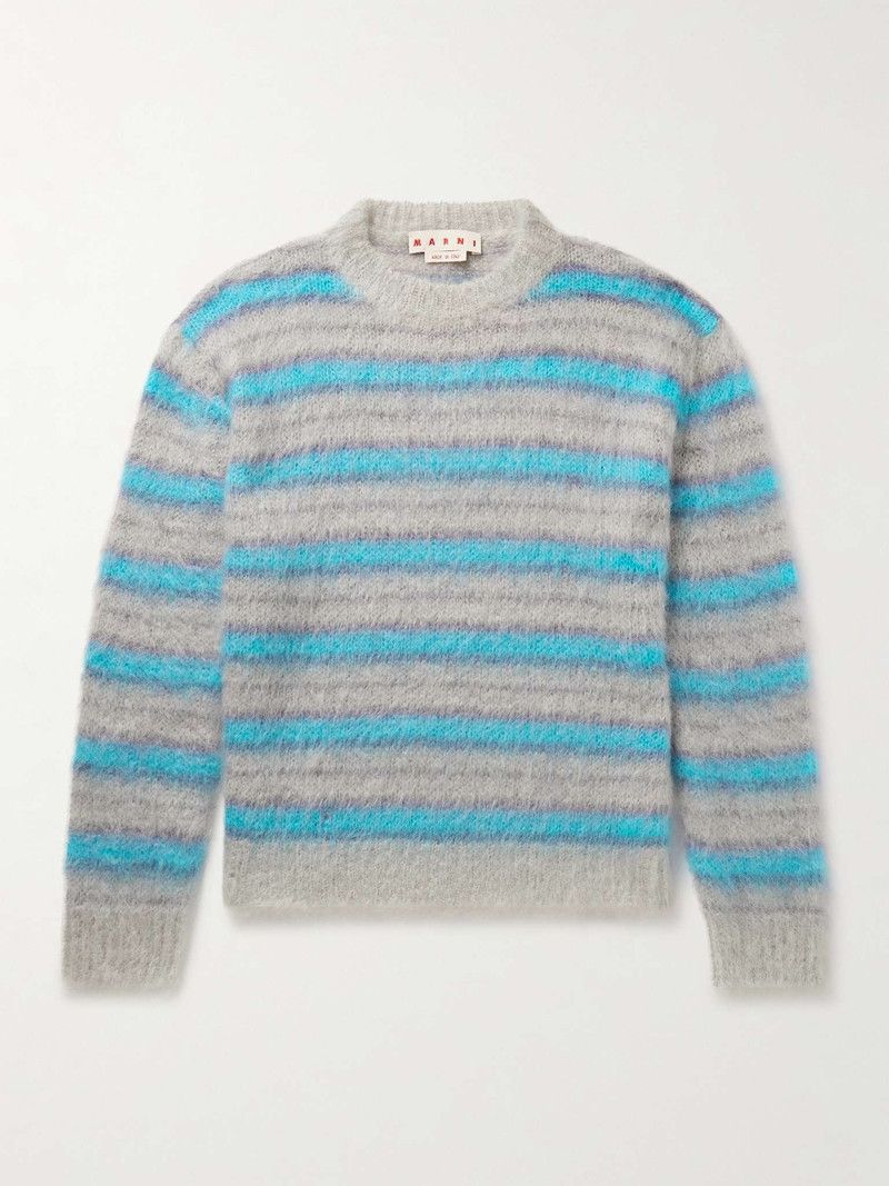 Marni o1w1db11125 Striped Mohair-Blend Sweater in Light Grey Size US S / EU 44-46 / 1 - 1 Thumbnail