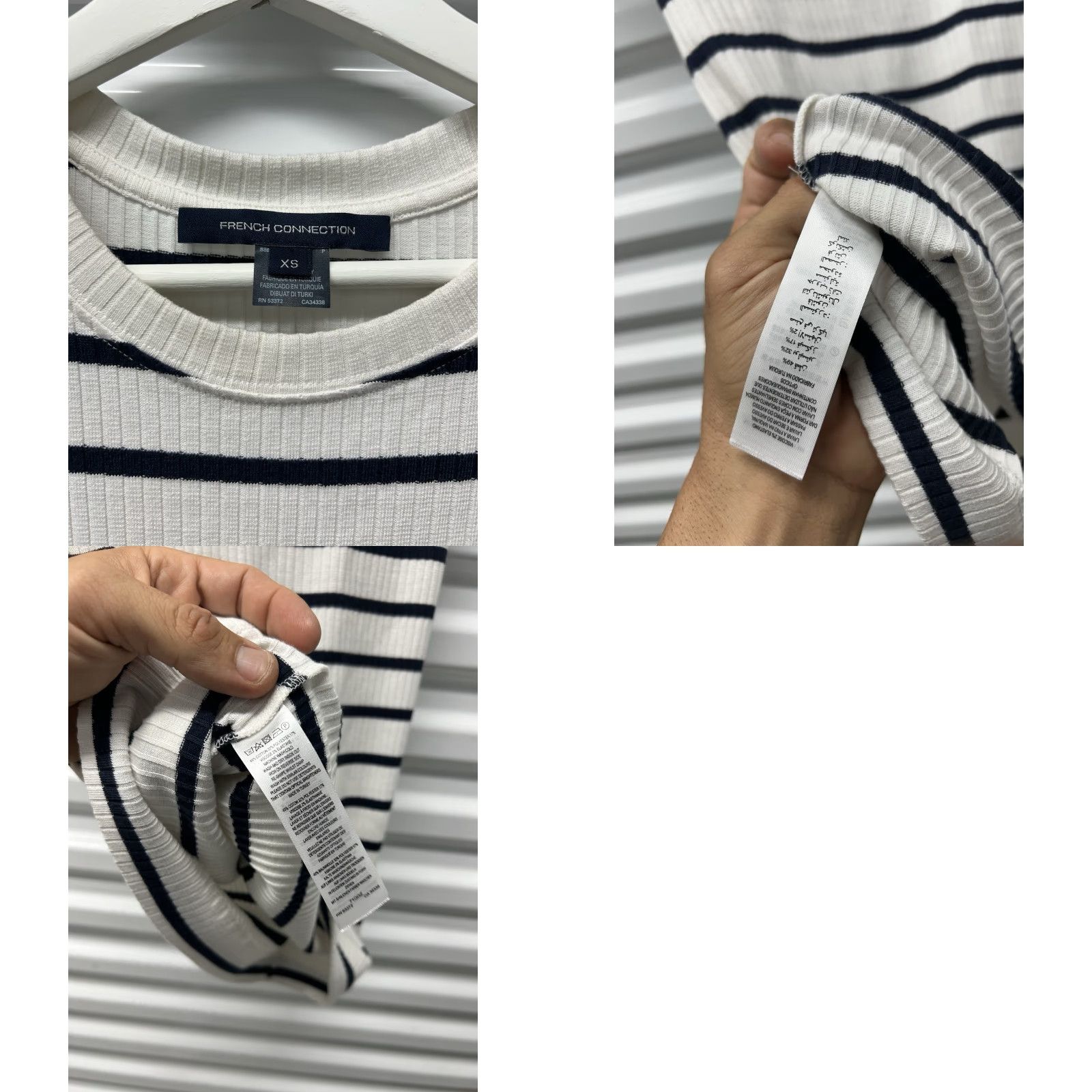 French Connection VINTAGE Women French Connection Sequin Stripe Mini Dress XS Crew Neck Short Sleeve Gold/Navy Satin? Size XS / US 0-2 / IT 36-38 - 8 Thumbnail