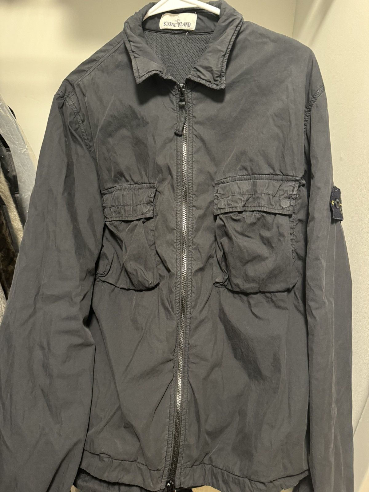 image of Stone Island Zip Up Shirt in Black, Men's (Size Large)