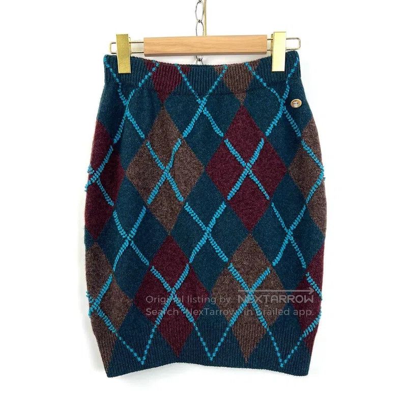 Chanel Chanel 24A colour-blocked diamond plaid cashmere knitted s Size 24" / US 00 / IT 34 - 1 Thumbnail